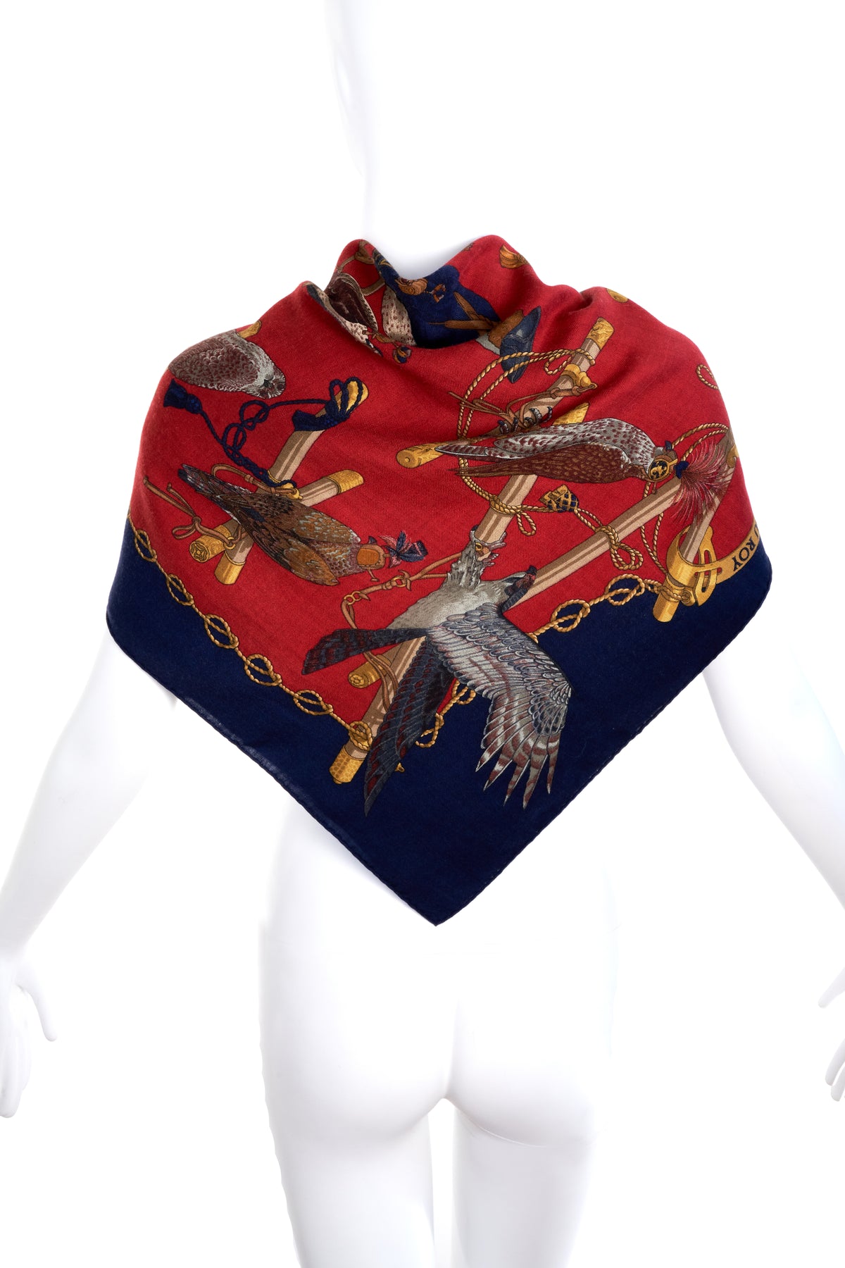 Hermes Navy and Red &quot;Les Olseaux Du Roy&quot; Scarf 100cm Scarf