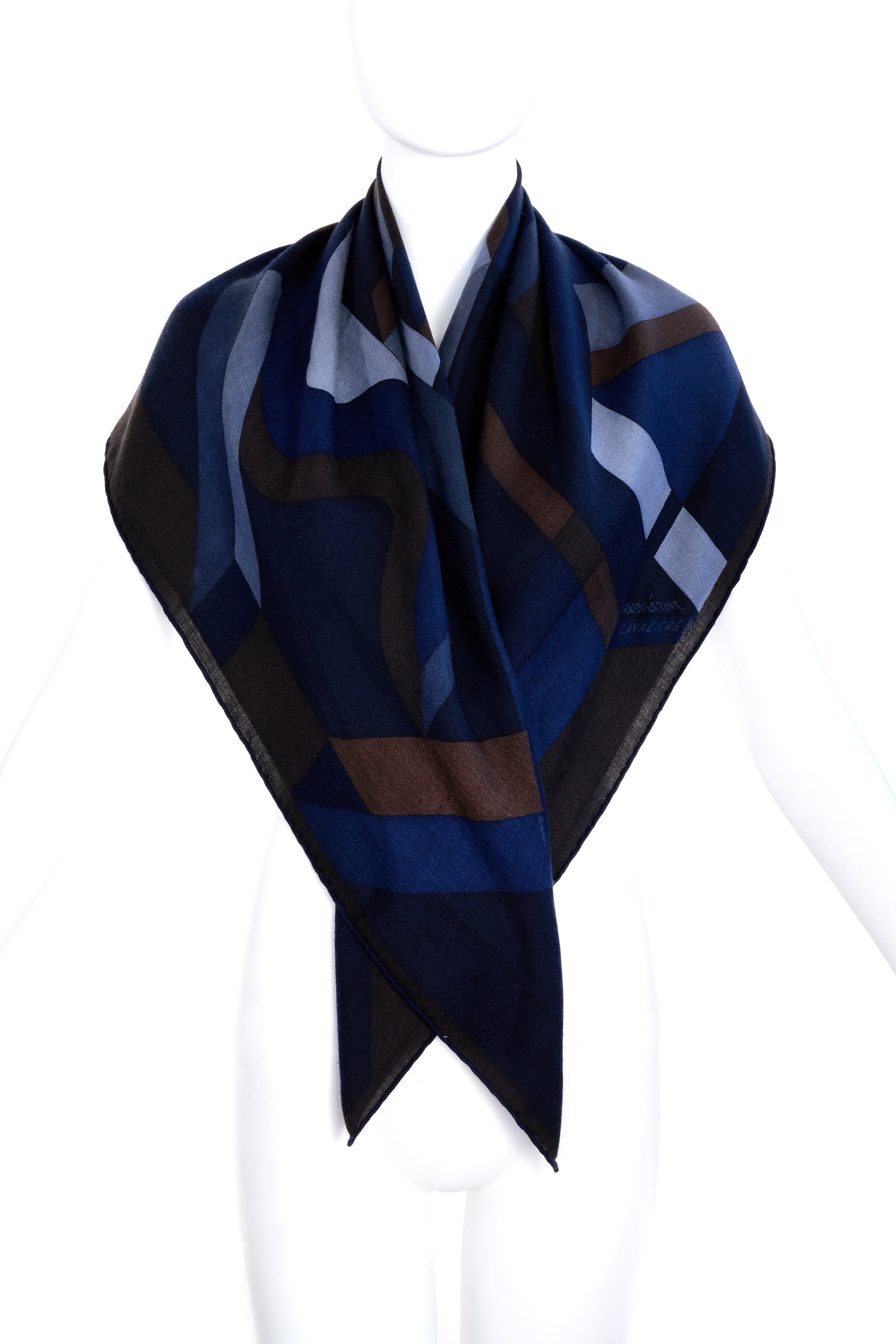 Hermes Navy and Brown "Cavaliere" Shawl 140cm