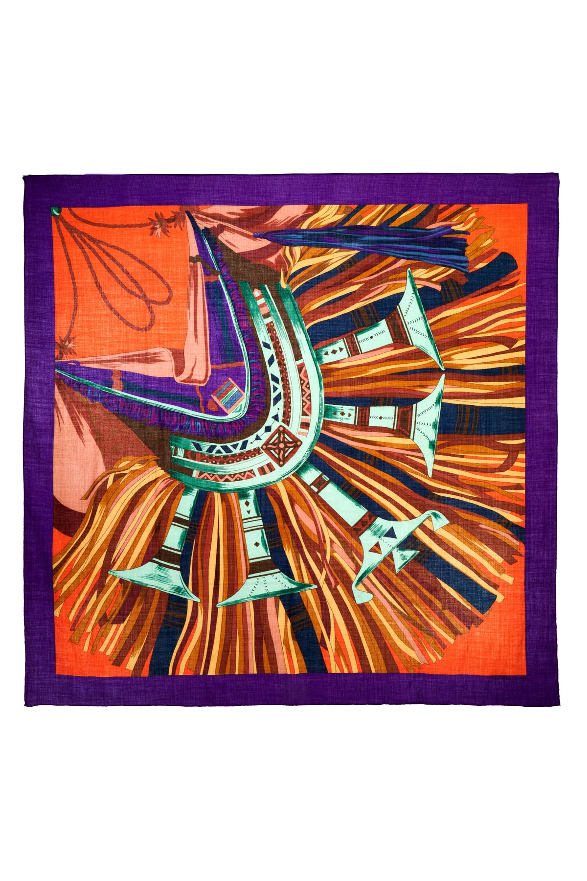 Hermes &quot;Cuirs du Desert&quot; Violet and Orange Shawl 140cm