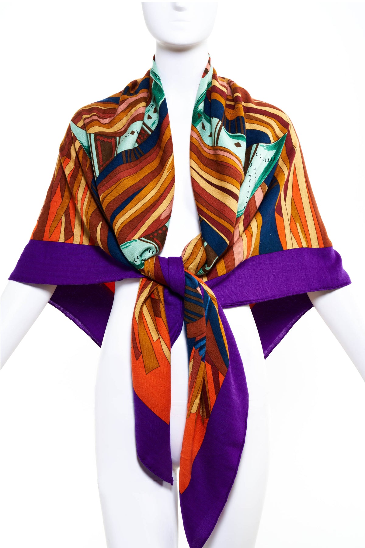 Hermes &quot;Cuirs du Desert&quot; Violet and Orange Shawl 140cm