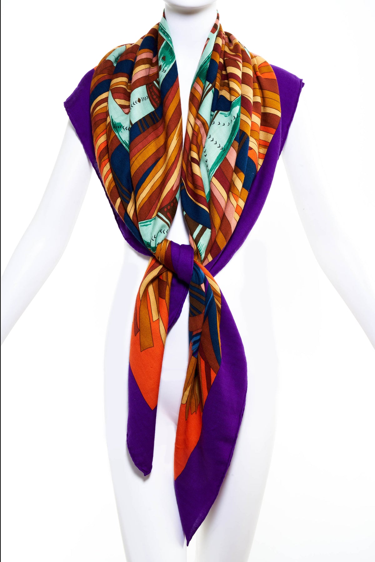 Hermes &quot;Cuirs du Desert&quot; Violet and Orange Shawl 140cm