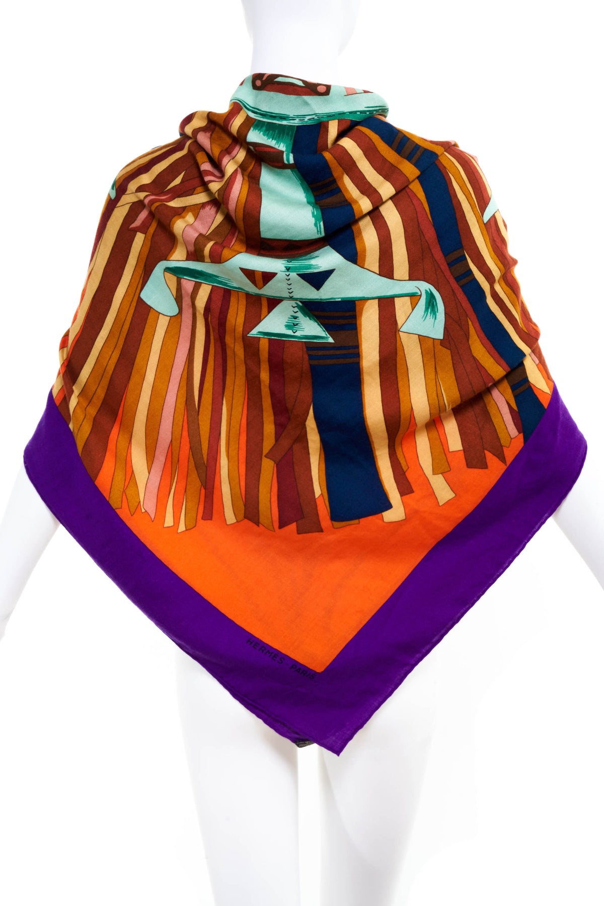 Hermes &quot;Cuirs du Desert&quot; Violet and Orange Shawl 140cm