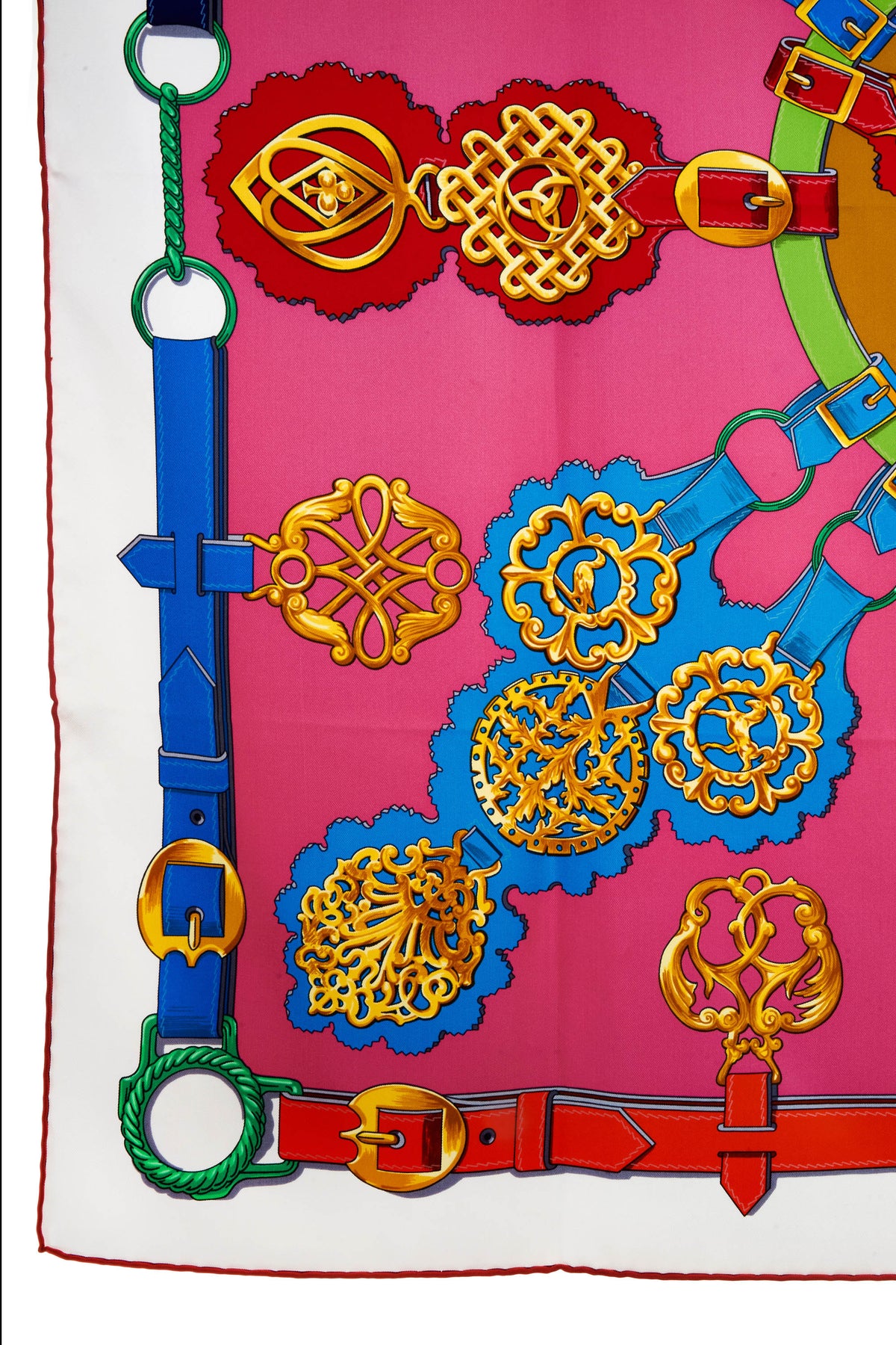 Hermes &quot;Cuiveries Print Pink and Red Silk Scarf 90cm