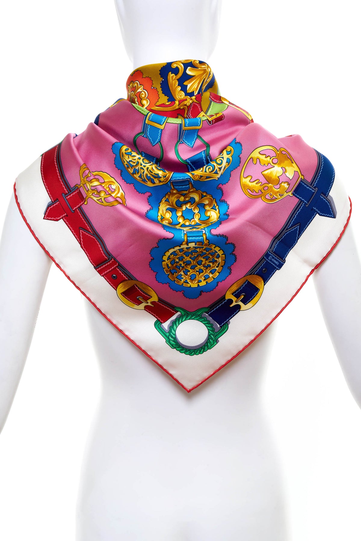 Hermes &quot;Cuiveries Print Pink and Red Silk Scarf 90cm