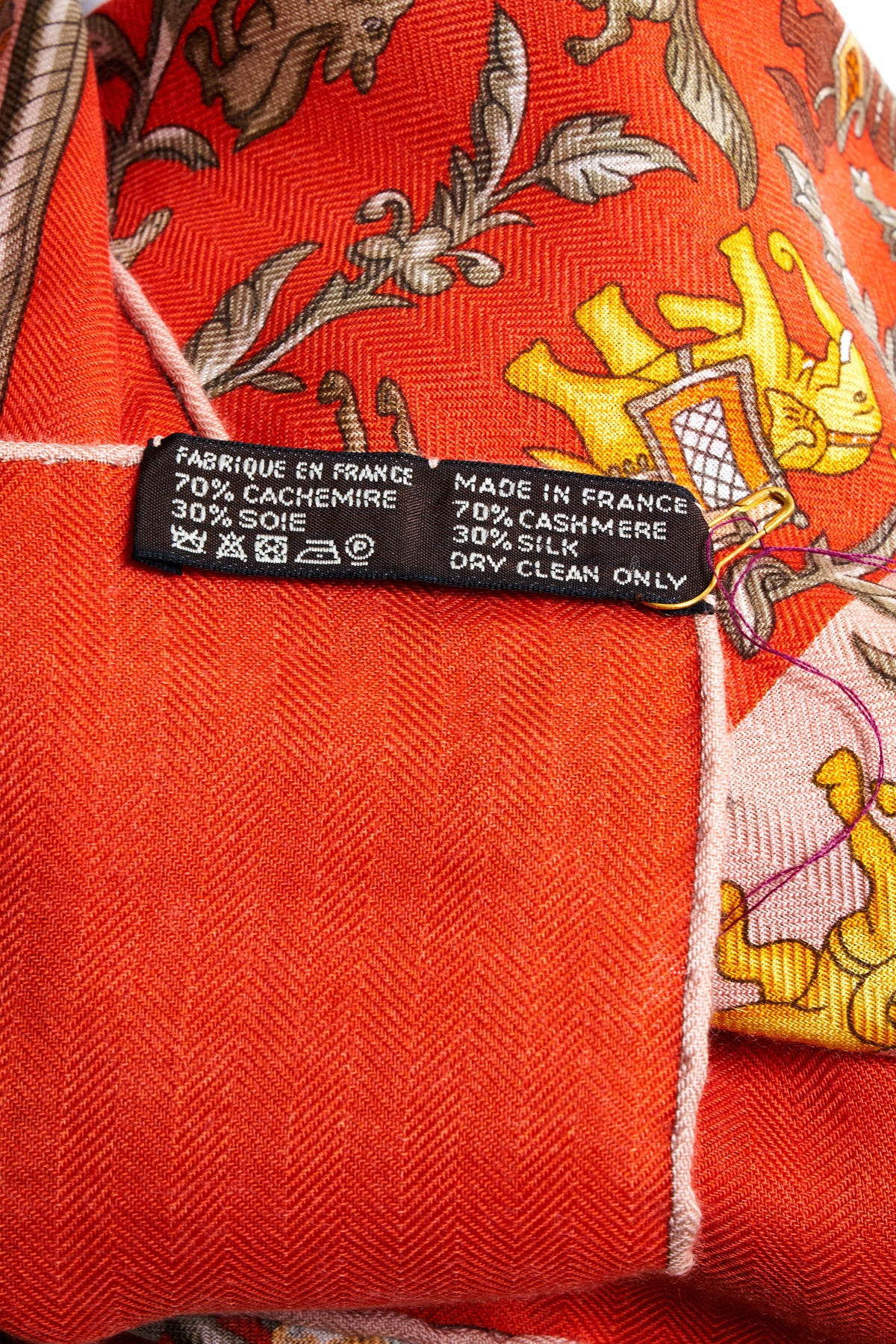 Hermes &quot;Chase en Indes&quot; Orange and Yellow Silk Scarf 140cm