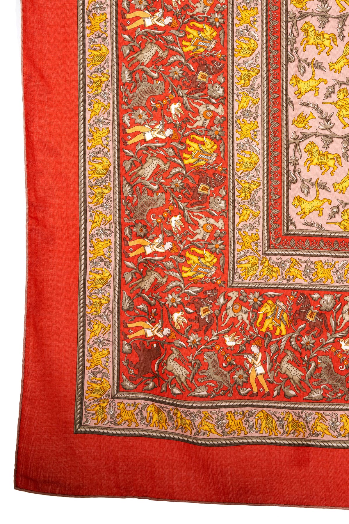 Hermes &quot;Chase en Indes&quot; Orange and Yellow Silk Scarf 140cm