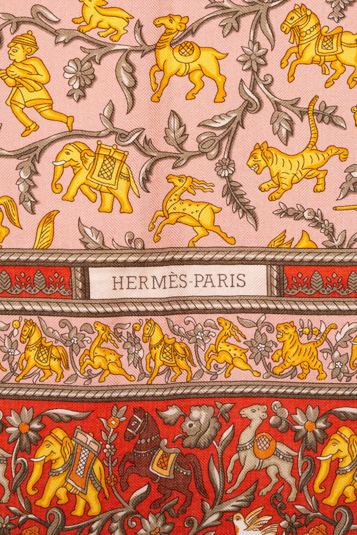 Hermes &quot;Chase en Indes&quot; Orange and Yellow Silk Scarf 140cm