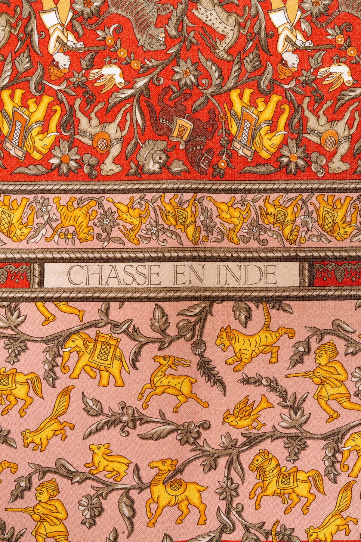 Hermes &quot;Chase en Indes&quot; Orange and Yellow Silk Scarf 140cm