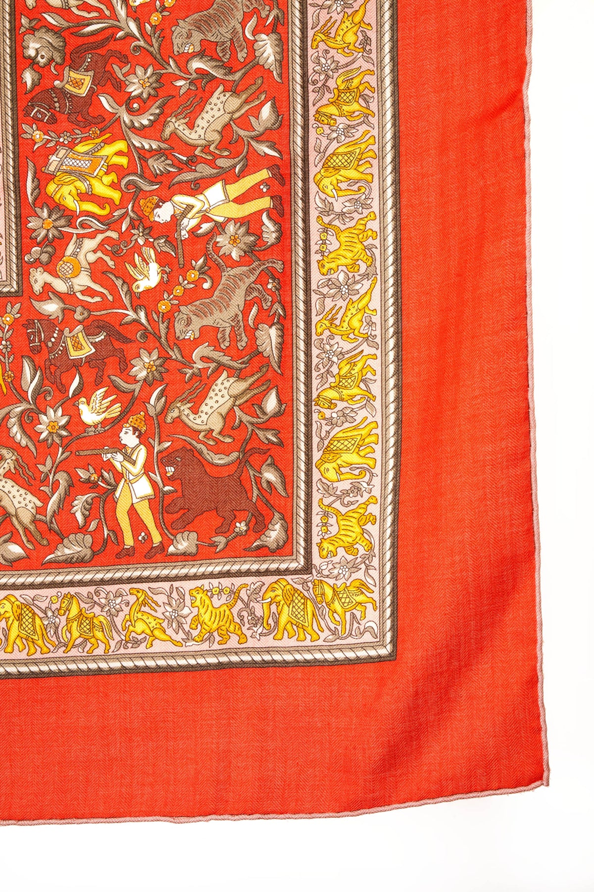 Hermes &quot;Chase en Indes&quot; Orange and Yellow Silk Scarf 140cm