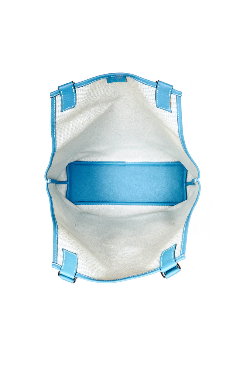 Hermes Jardinier Toile and Blue Clemence Tote