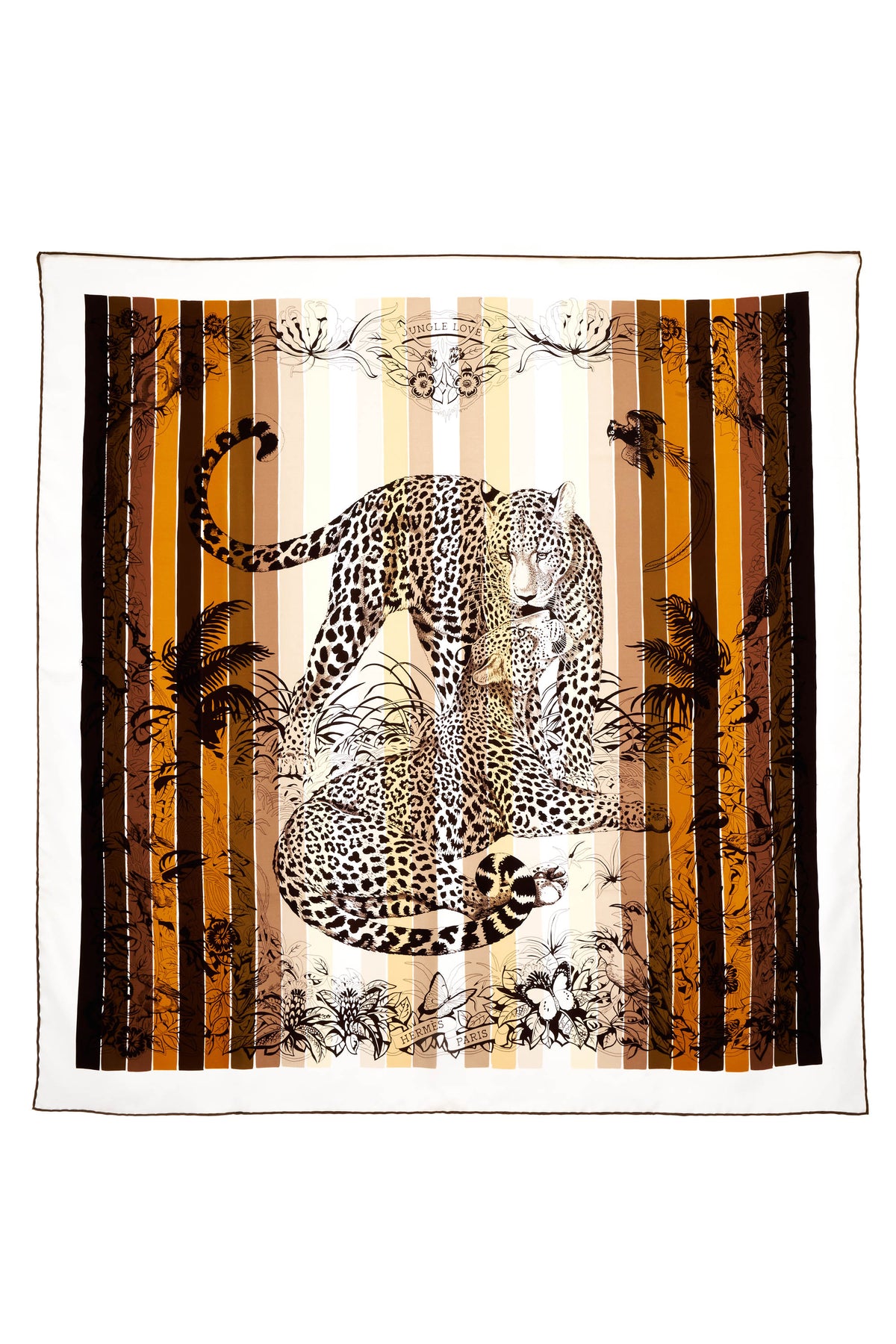 Hermes &quot;Jungle Love&quot; Neutral Silk Scarf 90cm