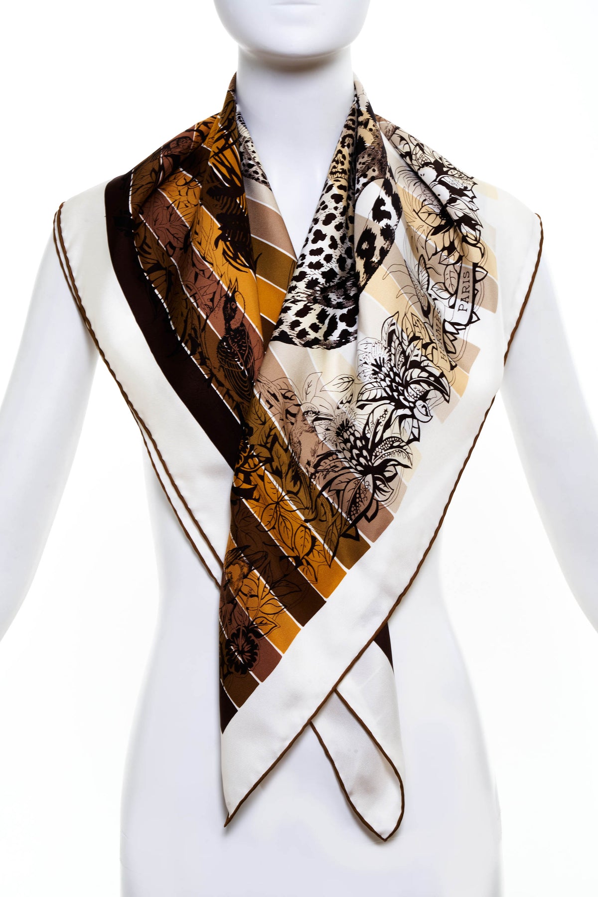 Hermes &quot;Jungle Love&quot; Neutral Silk Scarf 90cm