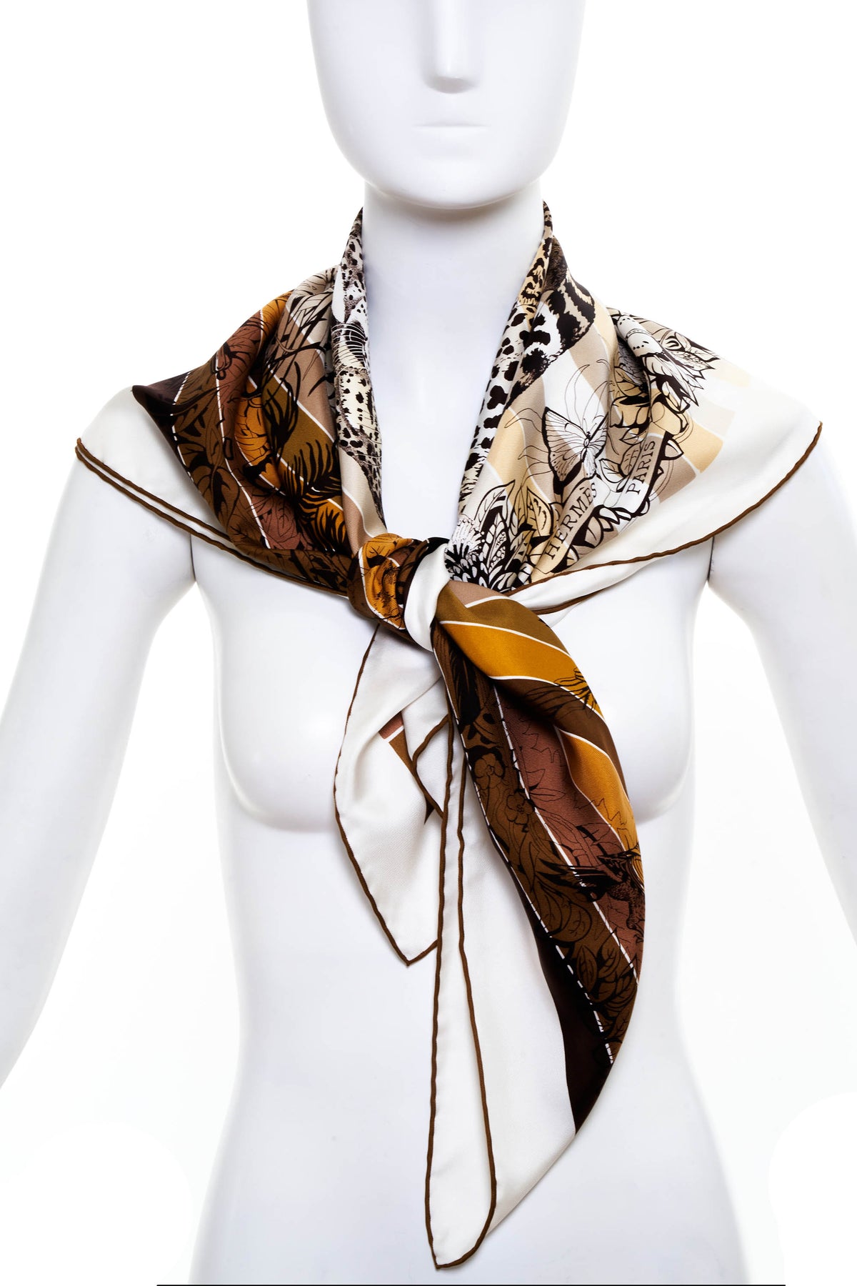 Hermes &quot;Jungle Love&quot; Neutral Silk Scarf 90cm