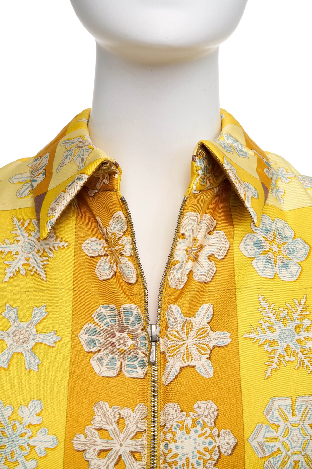 Hermes Margiela Yellow Silk Snowflake Print puffer Vest Size 42