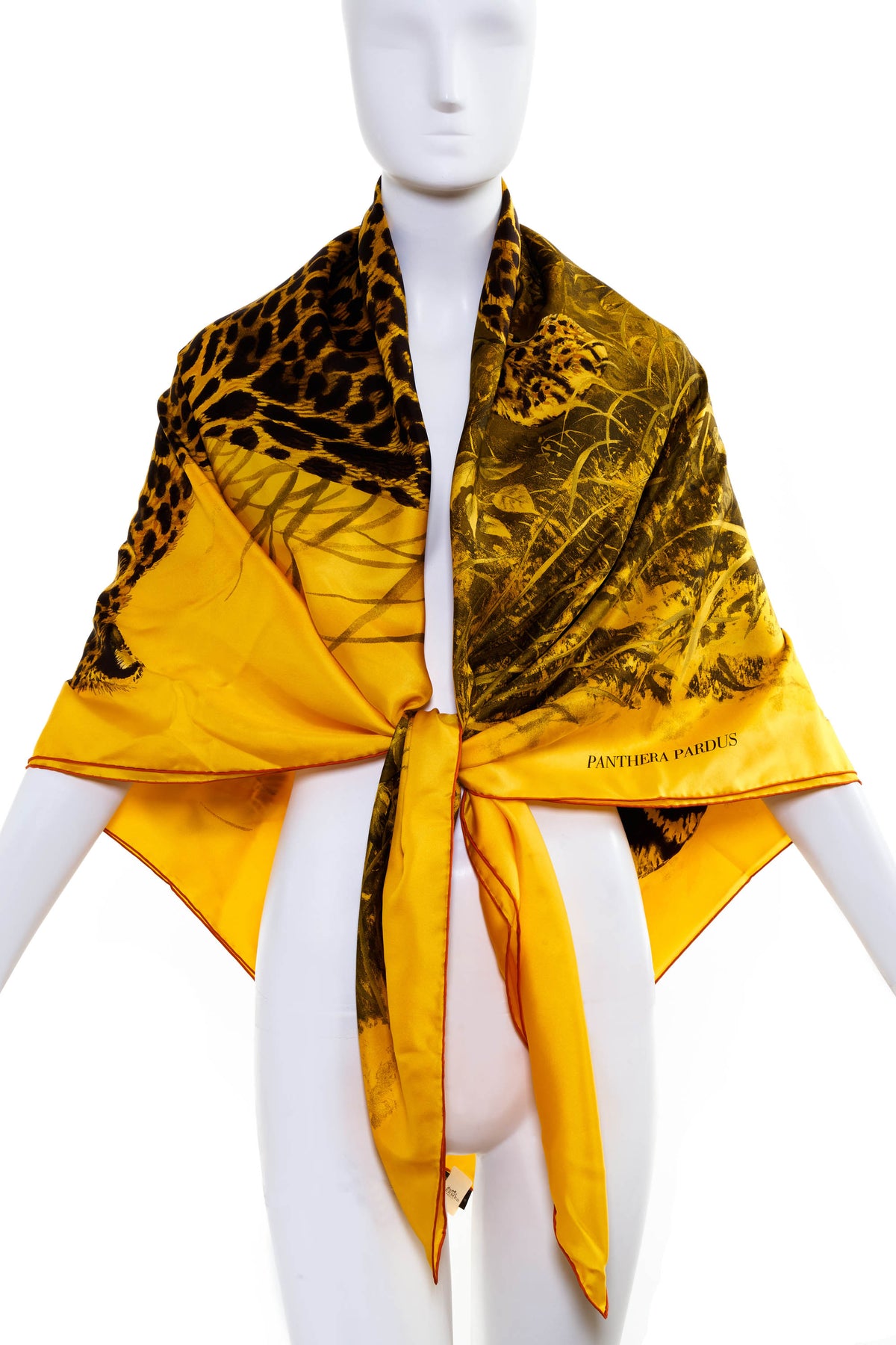 Hermes &quot;Panthrea Pardus&quot; Vert Jaune Mousseline Shawl 140cm