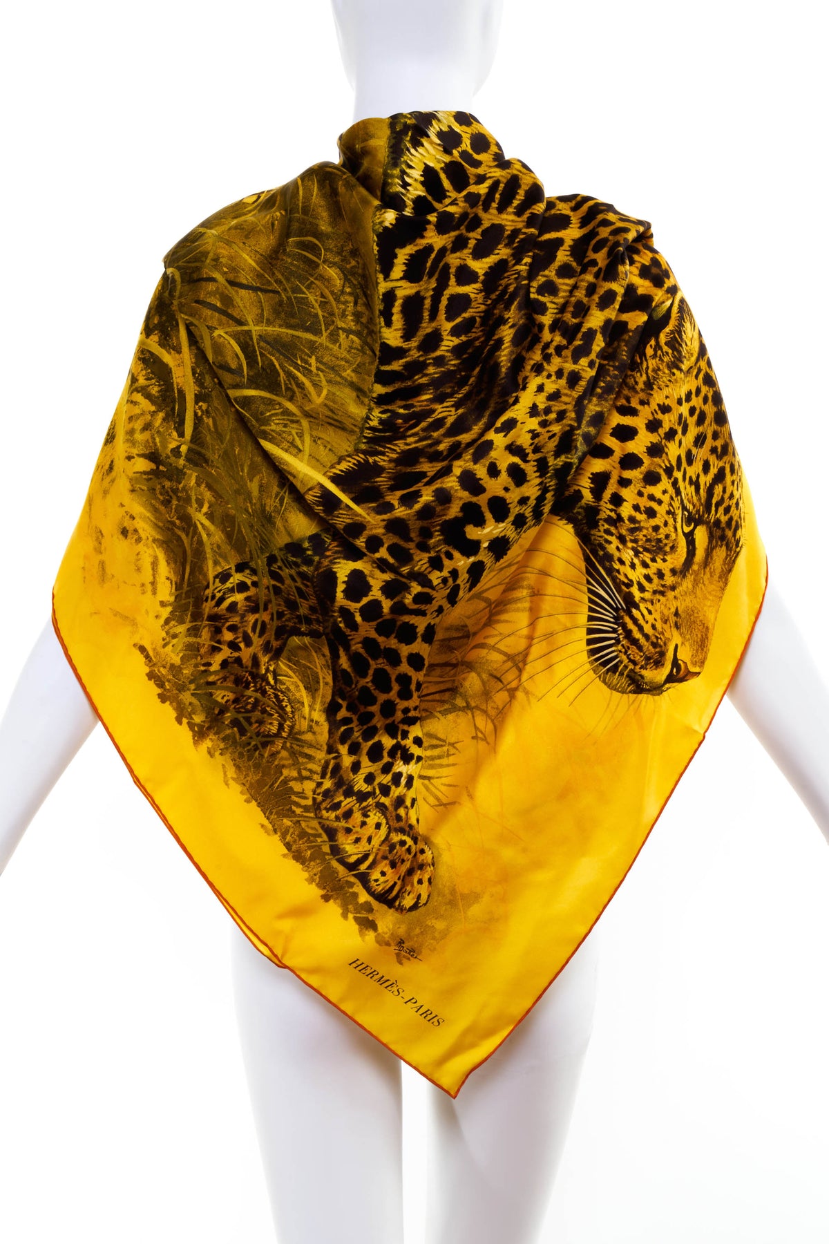 Hermes &quot;Panthrea Pardus&quot; Vert Jaune Mousseline Shawl 140cm