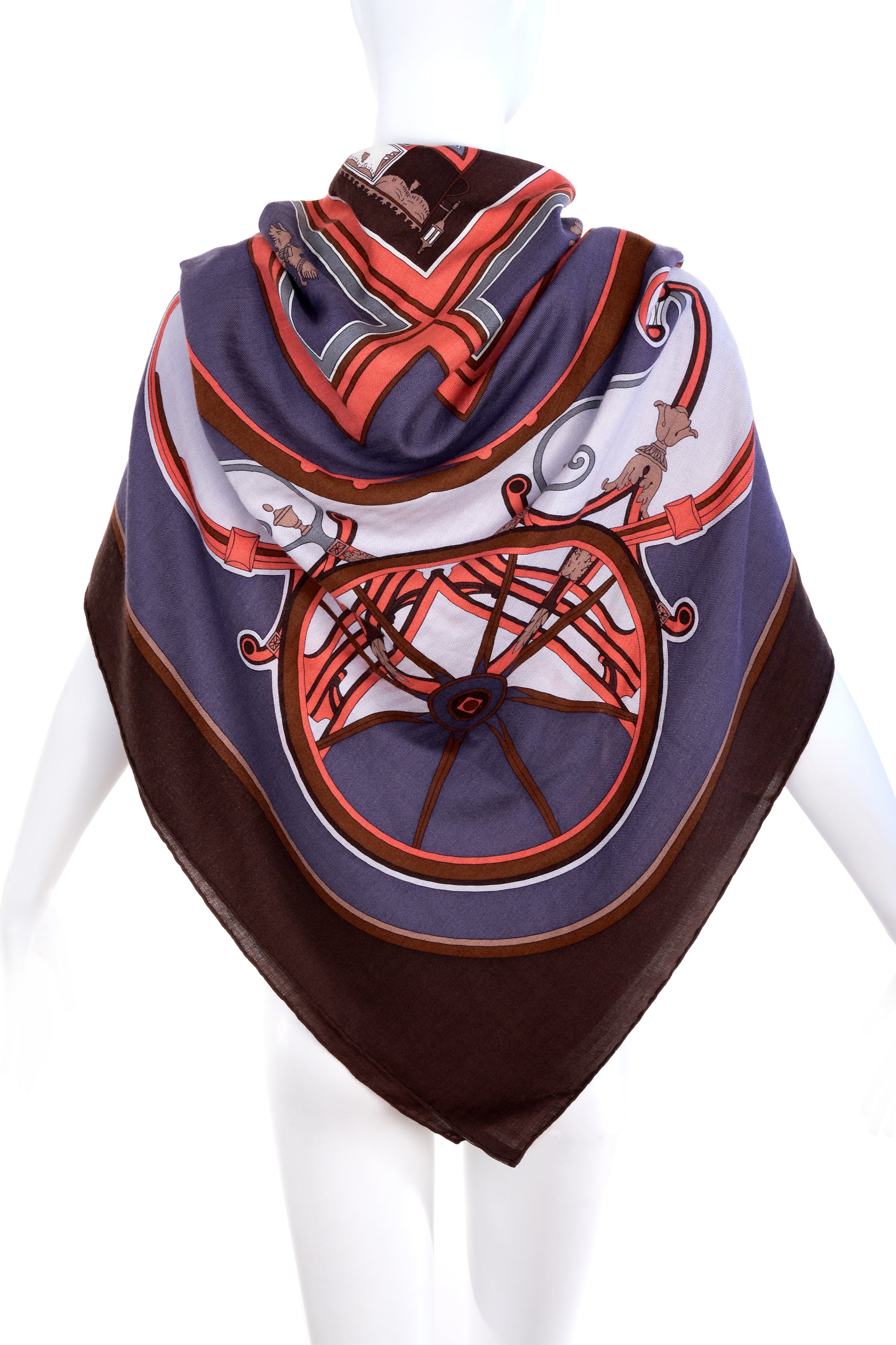 Hermes Maroon and Orange "Washington's Carriage" 140cm Shawl