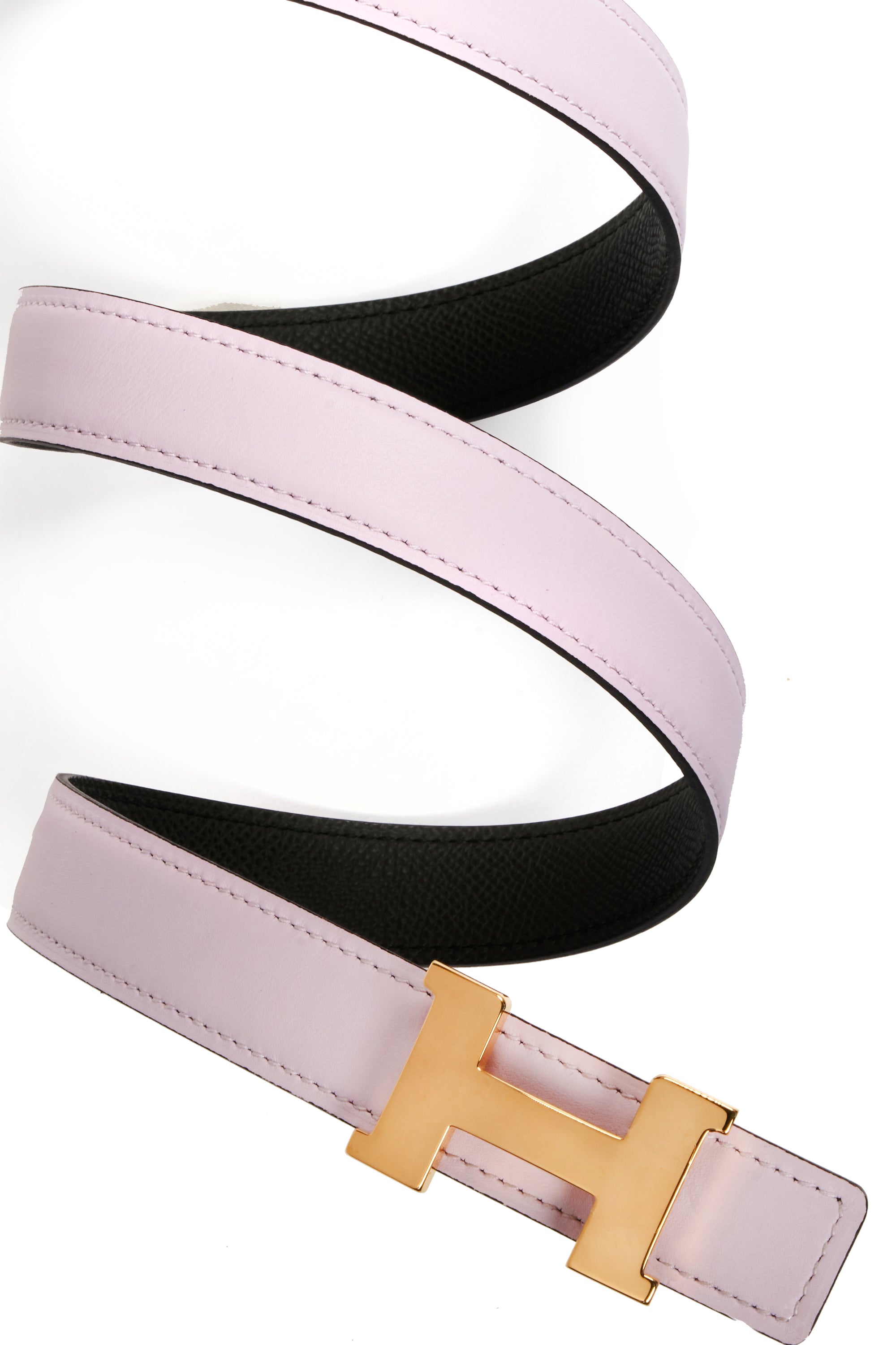 Hermes Light Pink and Olive Green Belt With Gold Buckle Size 30