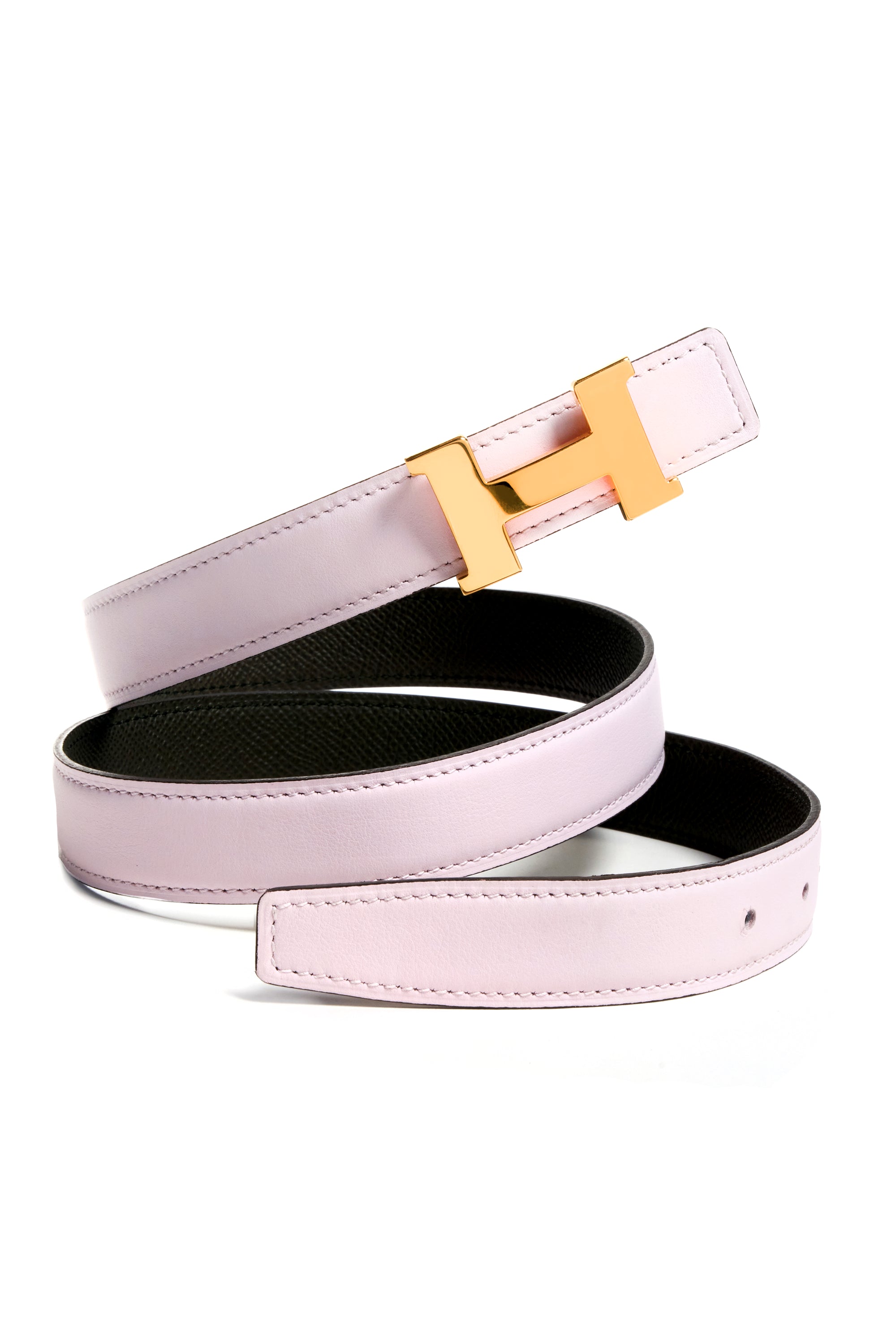 Hermes Light Pink and Olive Green Belt With Gold Buckle Size 30