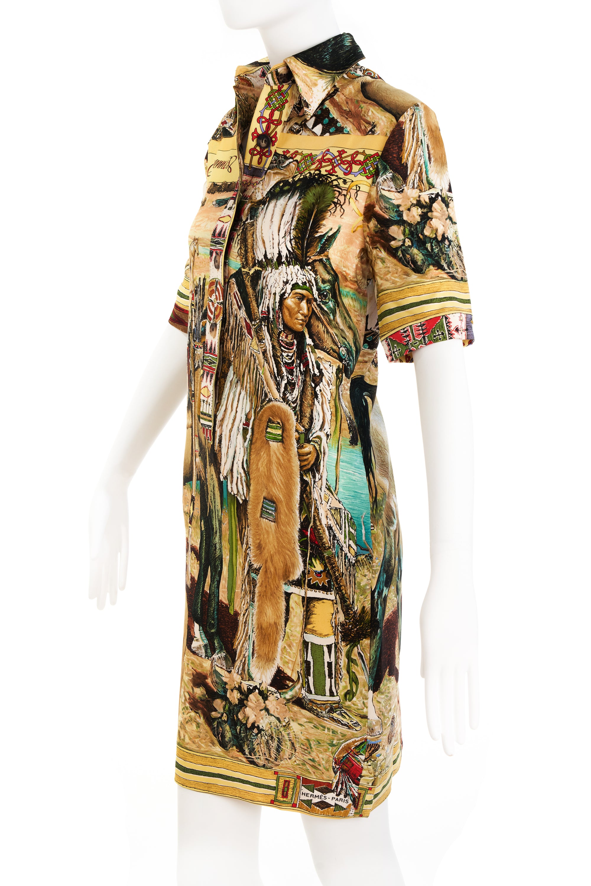 Hermes Paris "Les Cheyennes" Print Dress Size 40