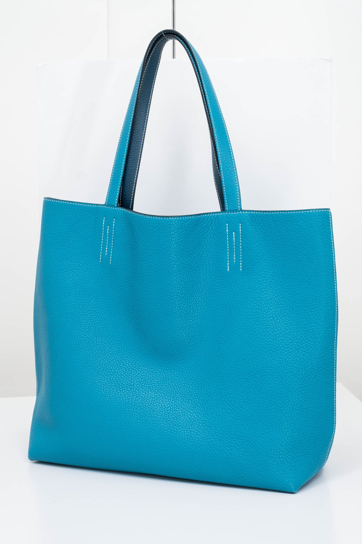 Hermes Turquoise Clemence Reversible Double Sens Tote Purse Size 45