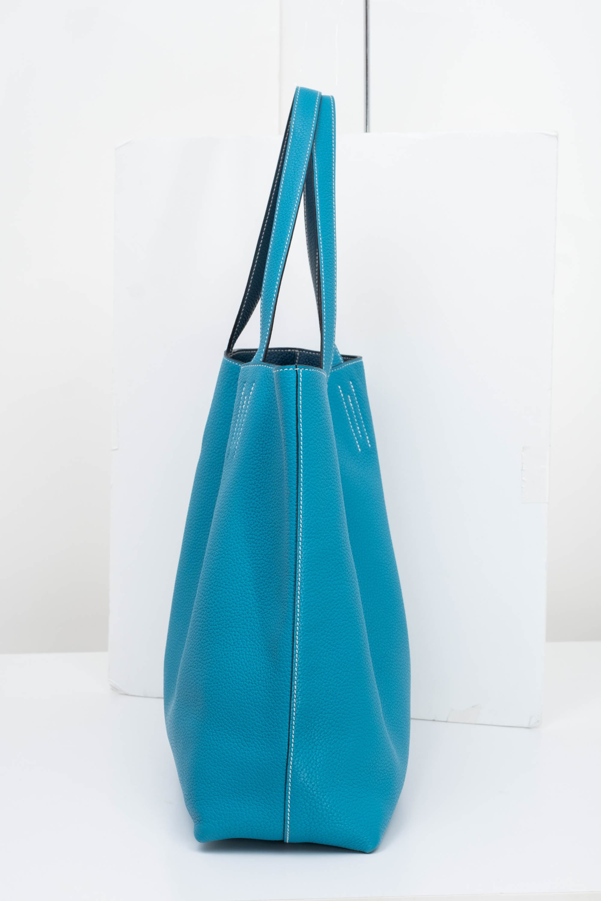 Hermes Turquoise Clemence Reversible Double Sens Tote Purse Size