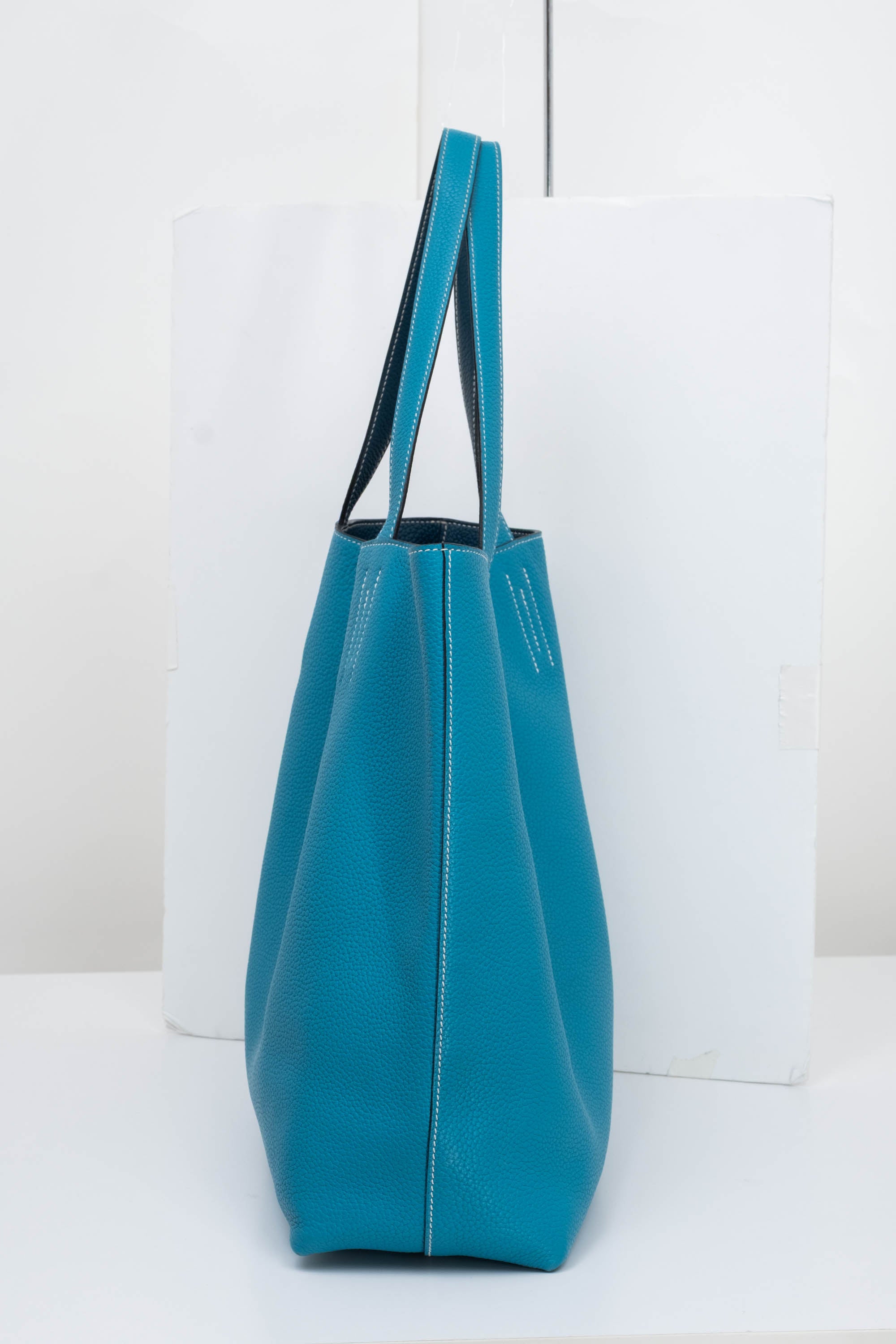 Hermes Turquoise Clemence Reversible Double Sens Tote Purse Size