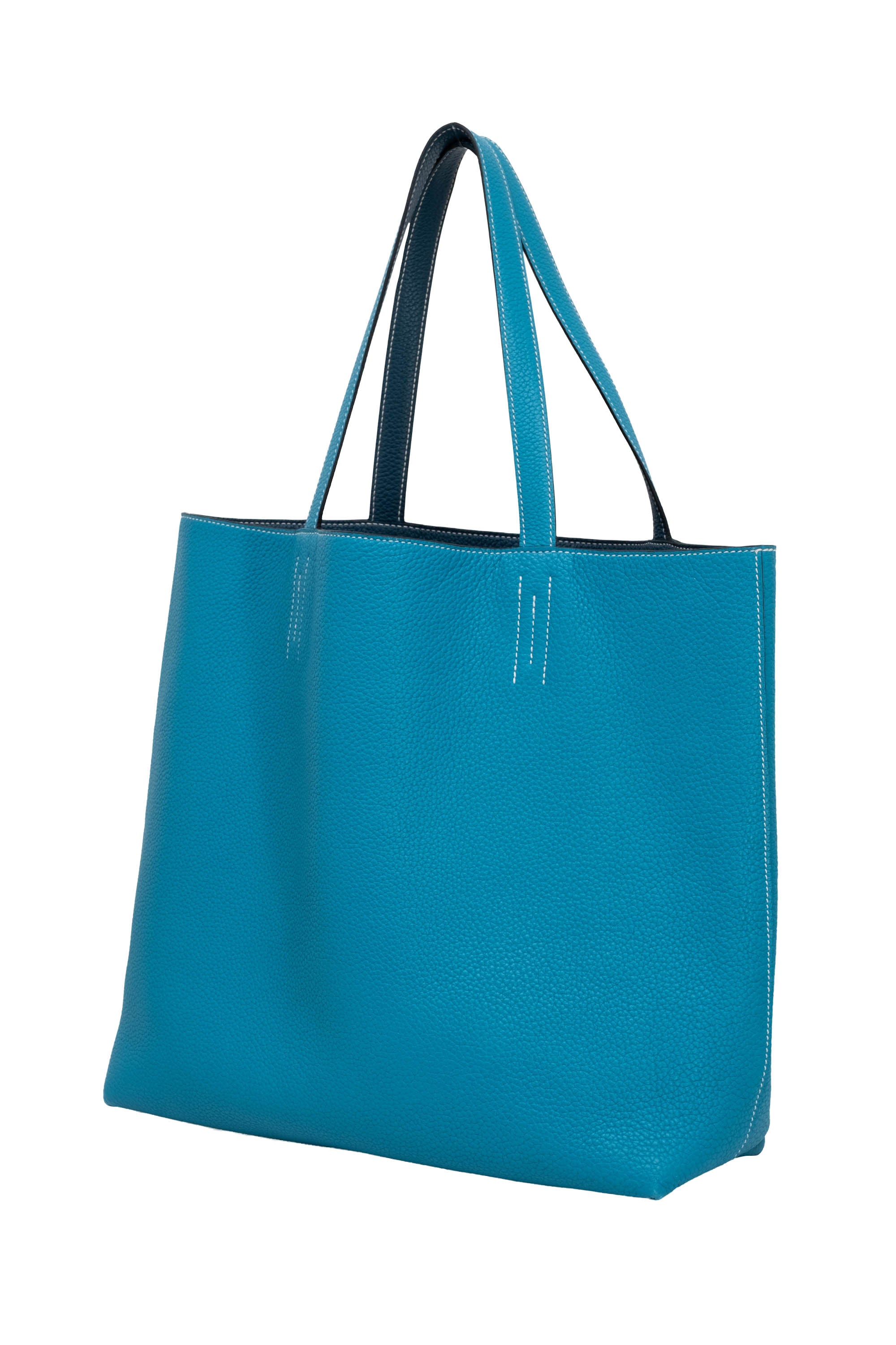 HERMES トートバッグ Hermes Turquoise Clemence Reversible Double Sens Tote Purse Size