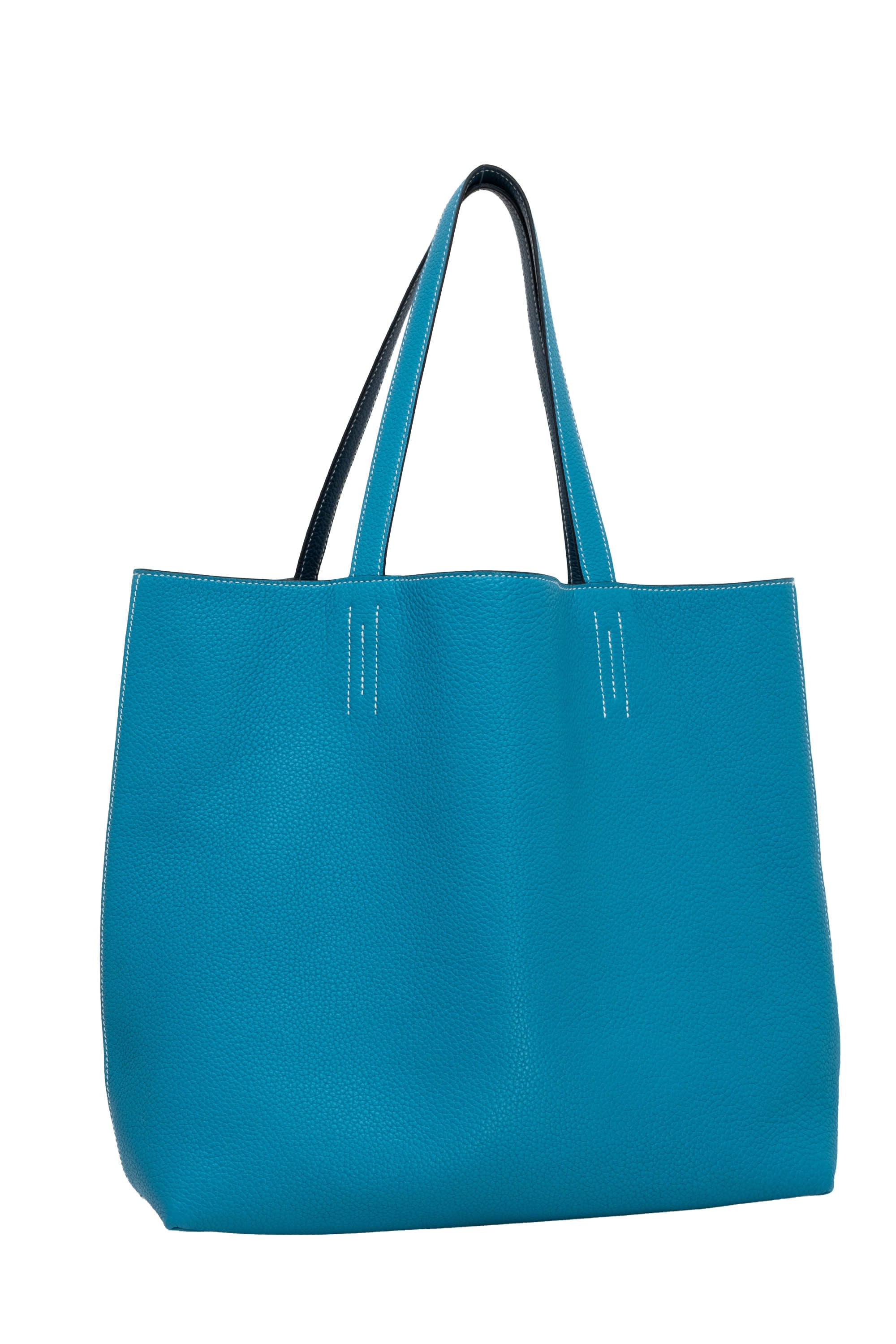 HERMESトートbag Hermes Turquoise Clemence Reversible Double Sens Tote Purse Size