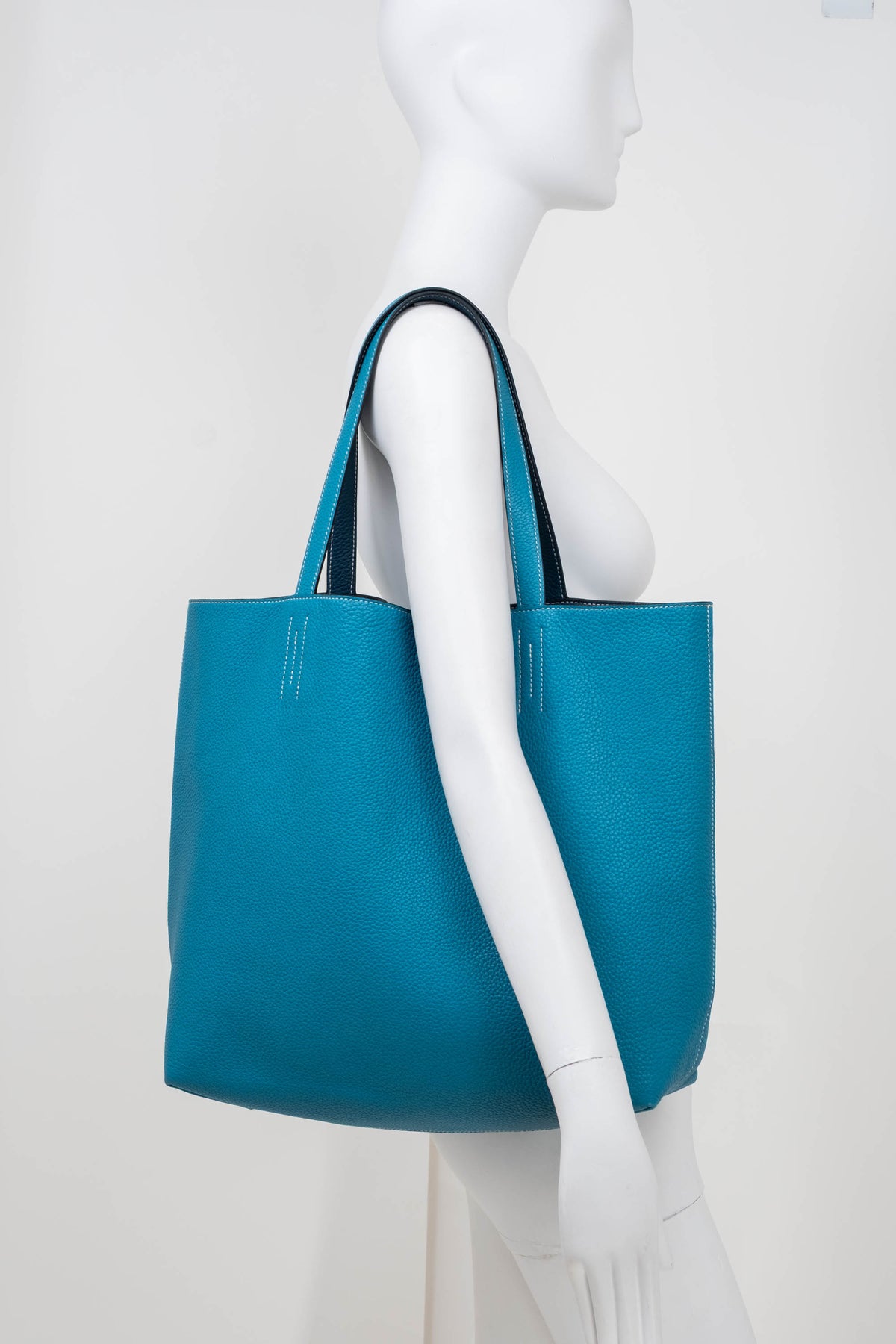 Hermes Turquoise Clemence Reversible Double Sens Tote Purse Size 45