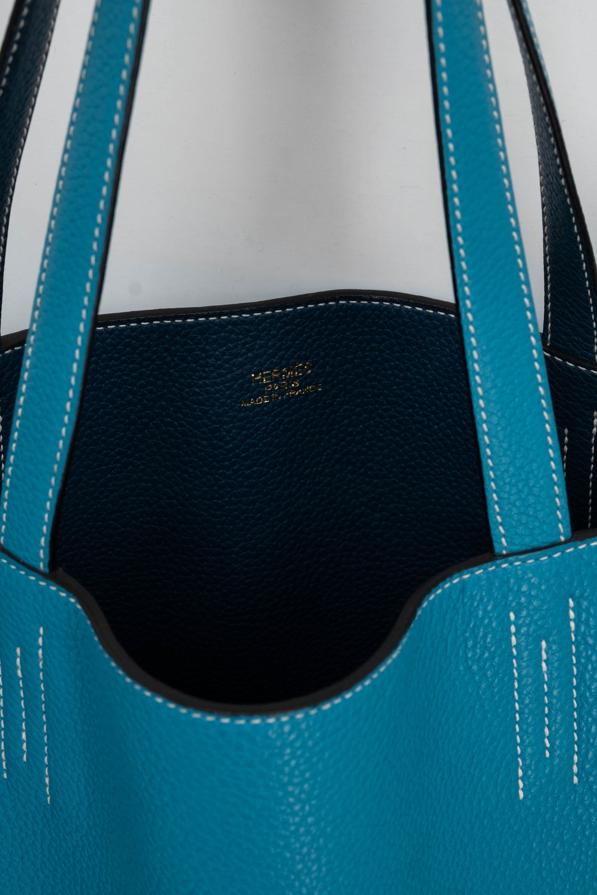 Hermes Turquoise Clemence Reversible Double Sens Tote Purse Size 45