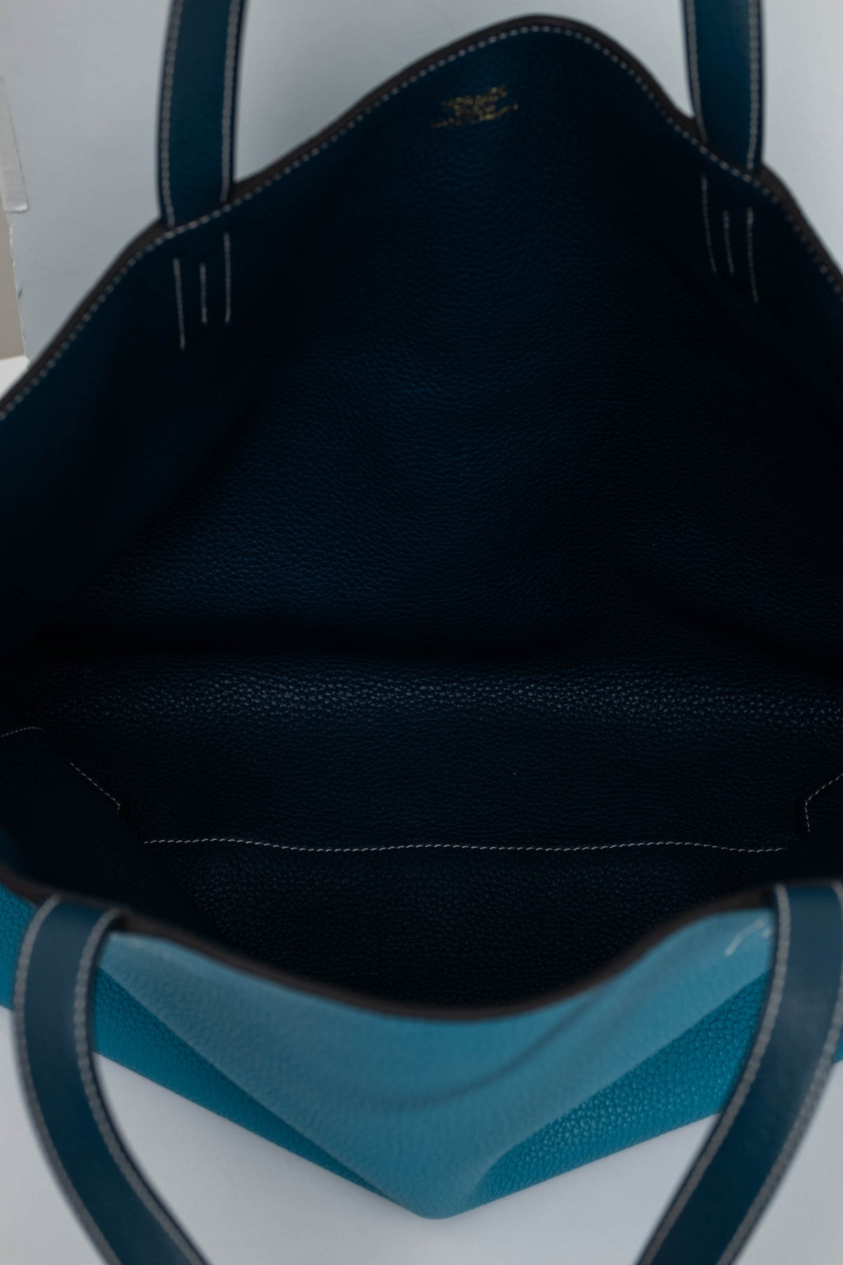 Hermes Turquoise Clemence Reversible Double Sens Tote Purse Size 45