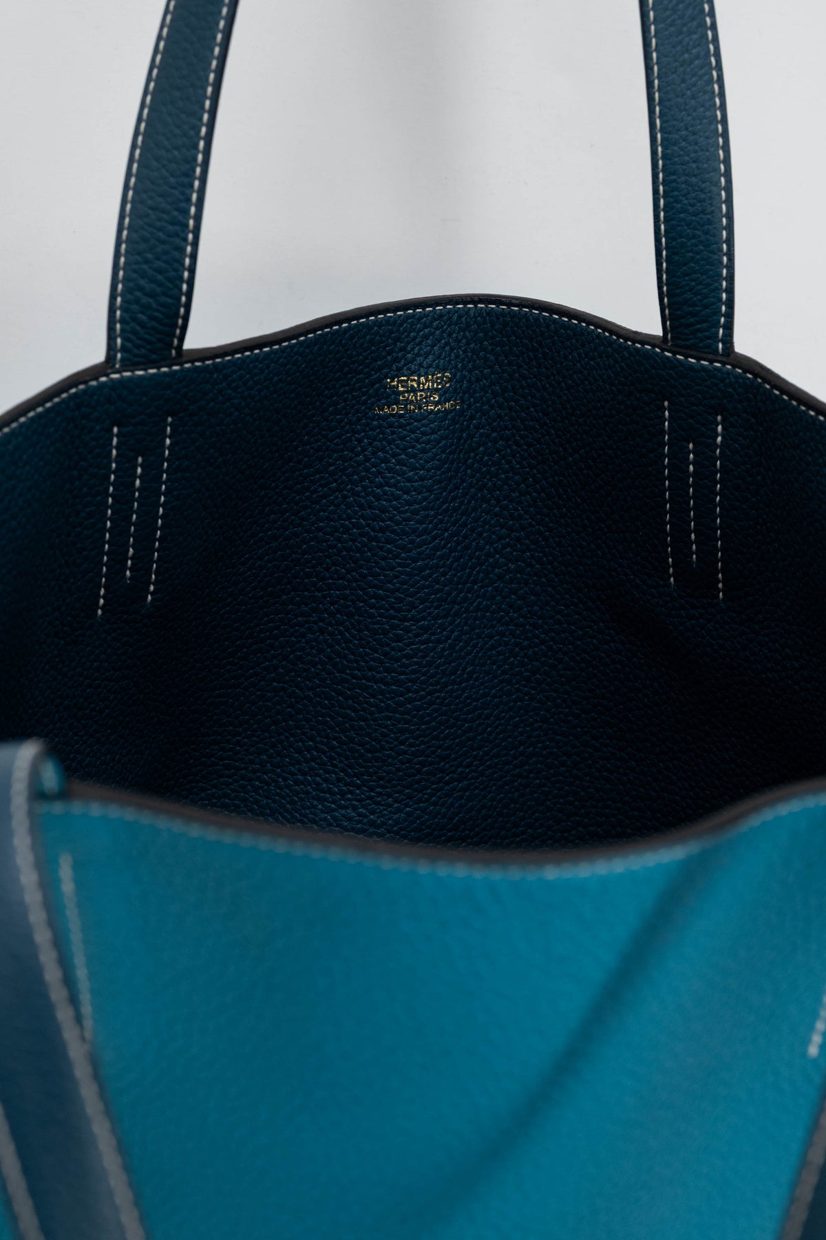 Hermes Turquoise Clemence Reversible Double Sens Tote Purse Size 45
