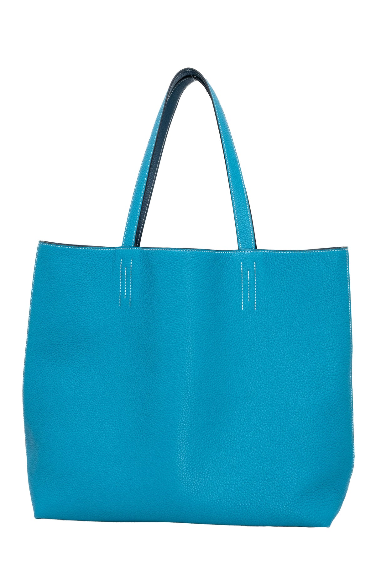 Hermes Turquoise Clemence Reversible Double Sens Tote Purse Size 45