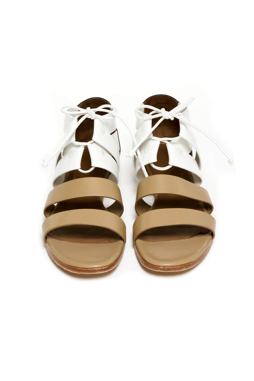 Hermes Gold White and Grey Gladiator Block Heel Sandal Size 36.5