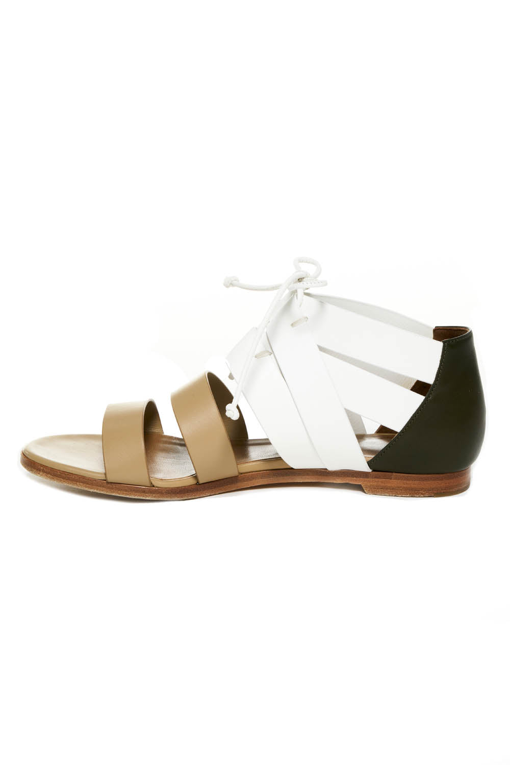 Hermes Gold White and Grey Gladiator Block Heel Sandal Size 36.5