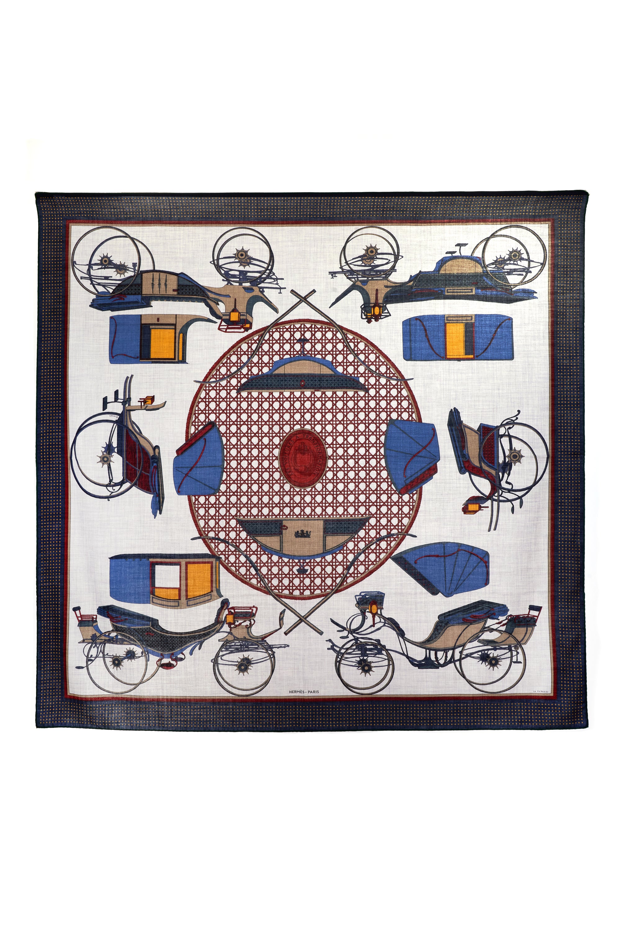 Hermes Navy and White "Les Voitures A Transformation" 140cm