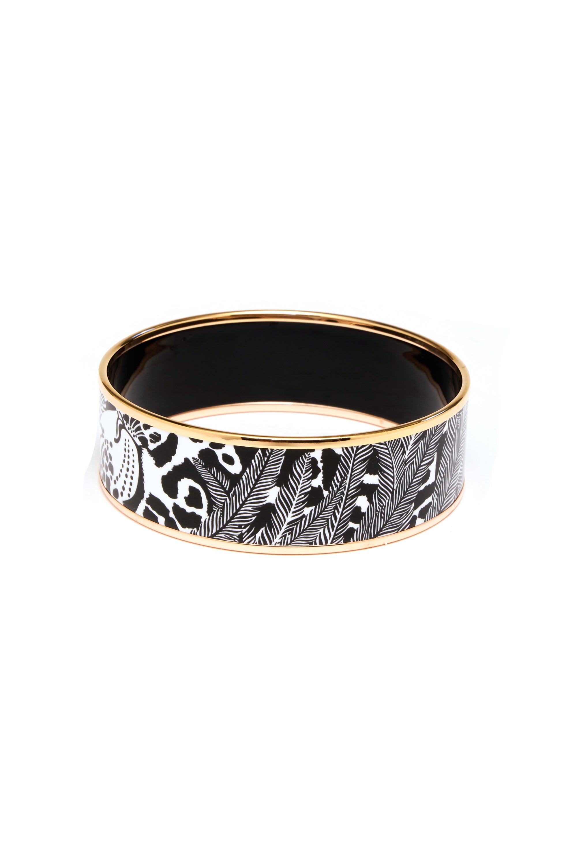 Hermes Black and White "Feline Tattoo" Enamel Bangle Rose Gold Edge