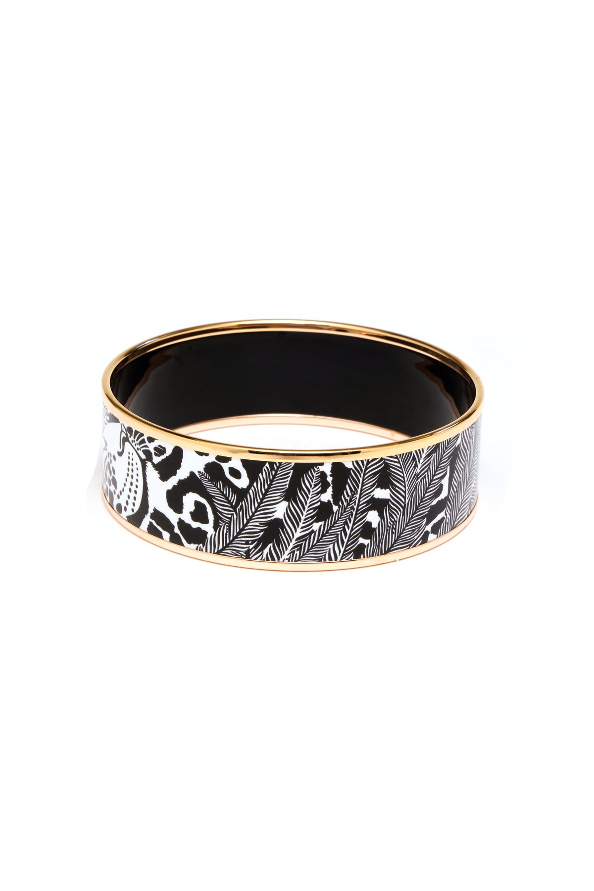 Hermes Black and White &quot;Feline Tattoo&quot; Enamel Bangle Rose Gold Edge