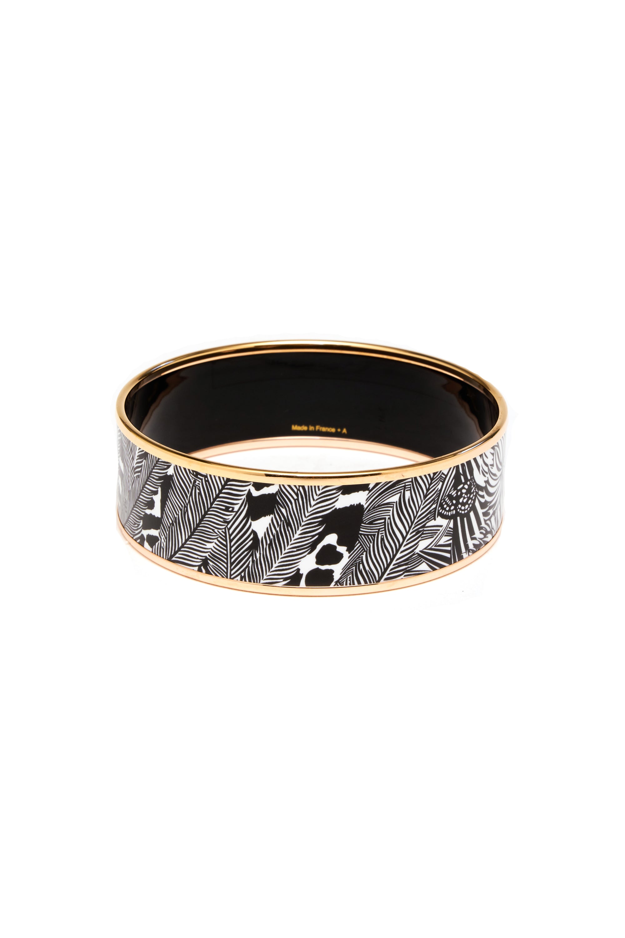 Hermes Black and White "Feline Tattoo" Enamel Bangle Rose Gold Edge