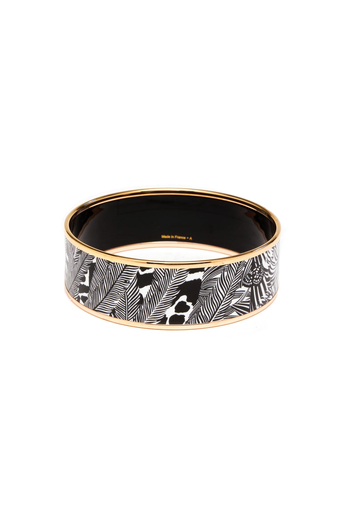 Hermes Black and White &quot;Feline Tattoo&quot; Enamel Bangle Rose Gold Edge