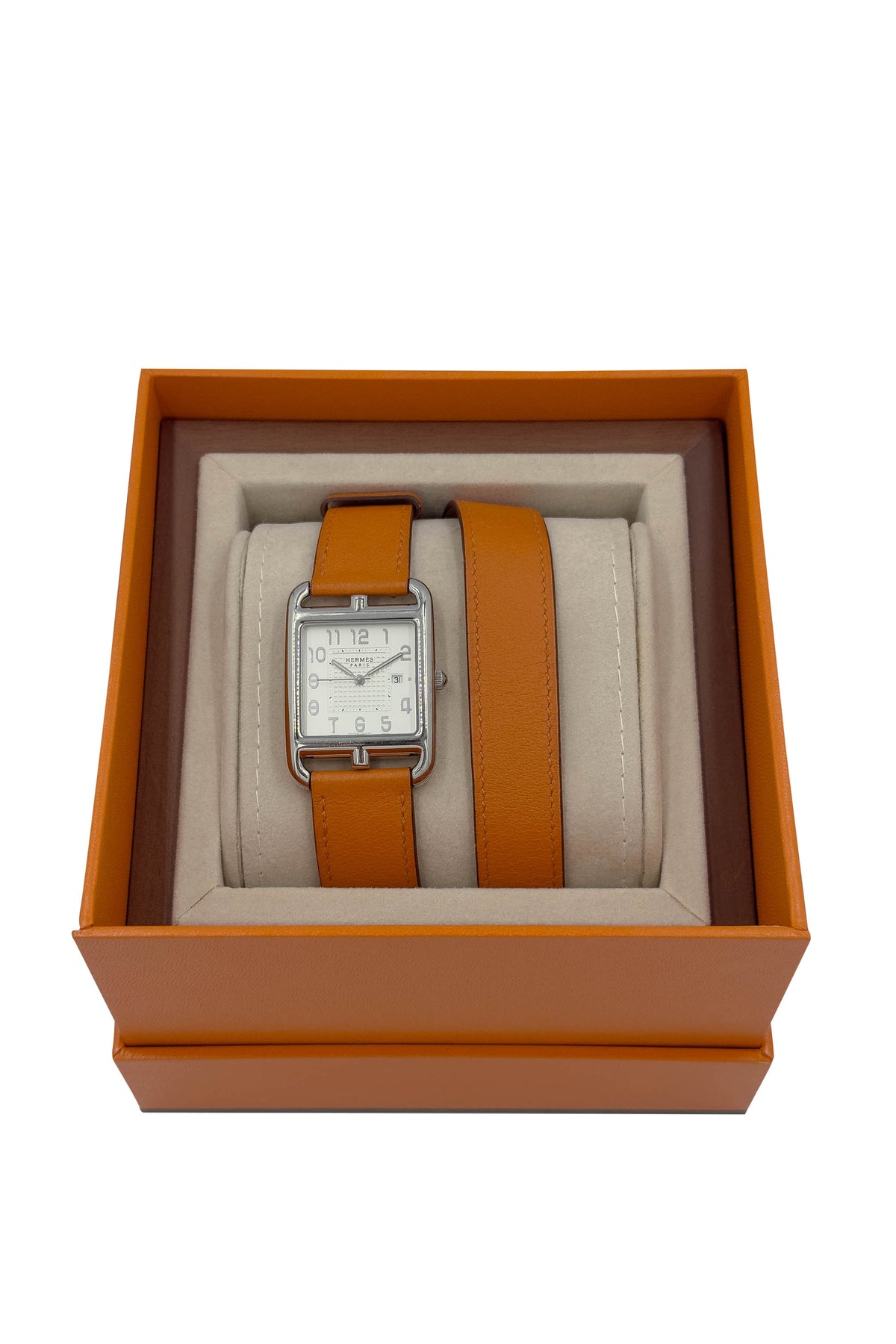 Hermes Cape Cod Watch with Orange Band Double Tour Stainless Quartz Watch