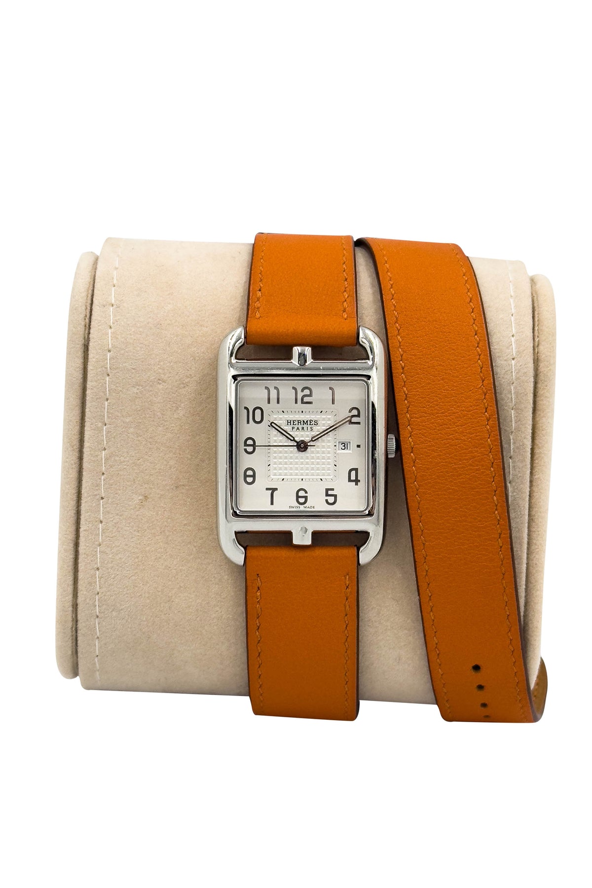 Hermes Cape Cod Watch with Orange Band Double Tour Stainless Quartz Watch