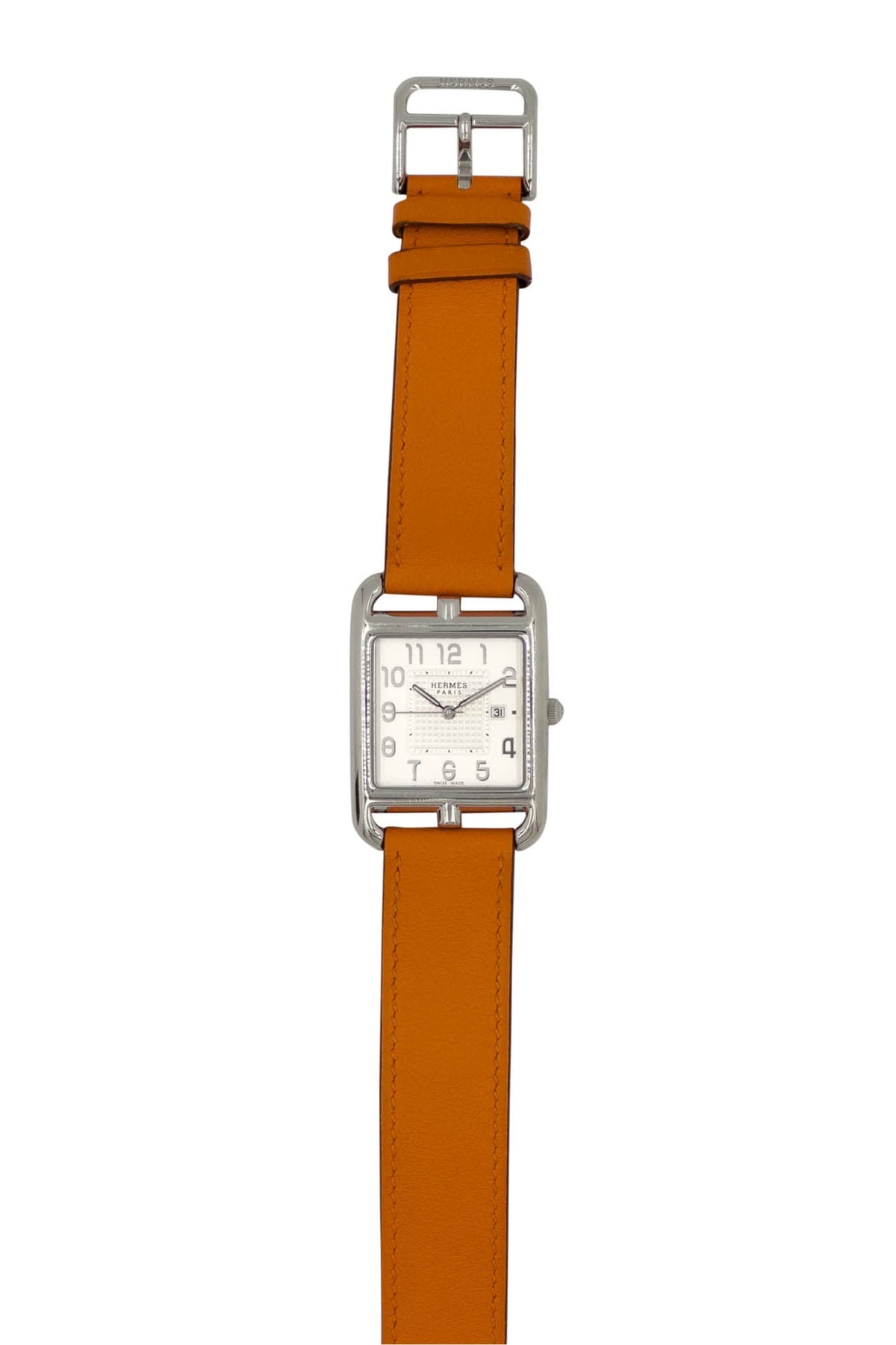 Hermes Cape Cod Watch with Orange Band Double Tour Stainless Quartz Watch
