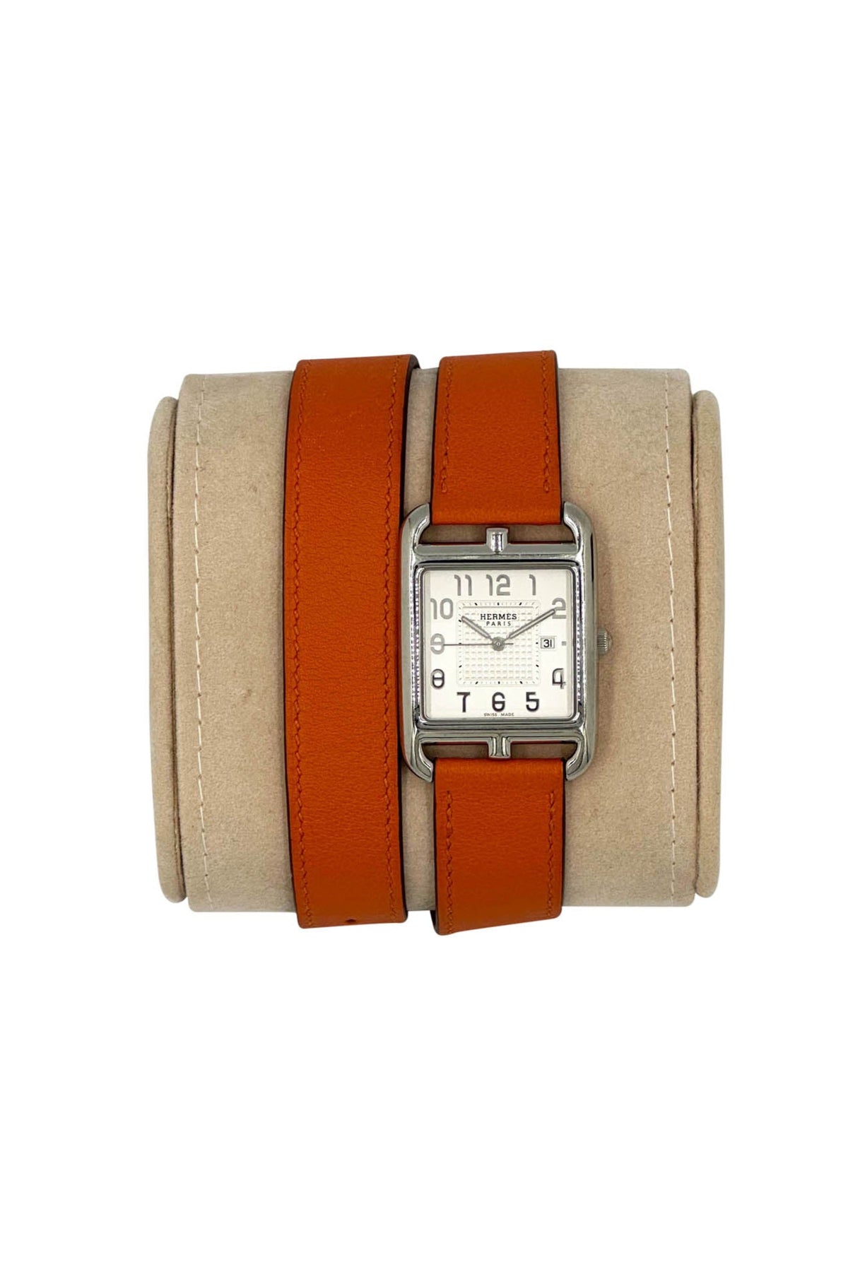 Hermes Cape Cod Watch with Orange Band Double Tour Stainless Quartz Watch