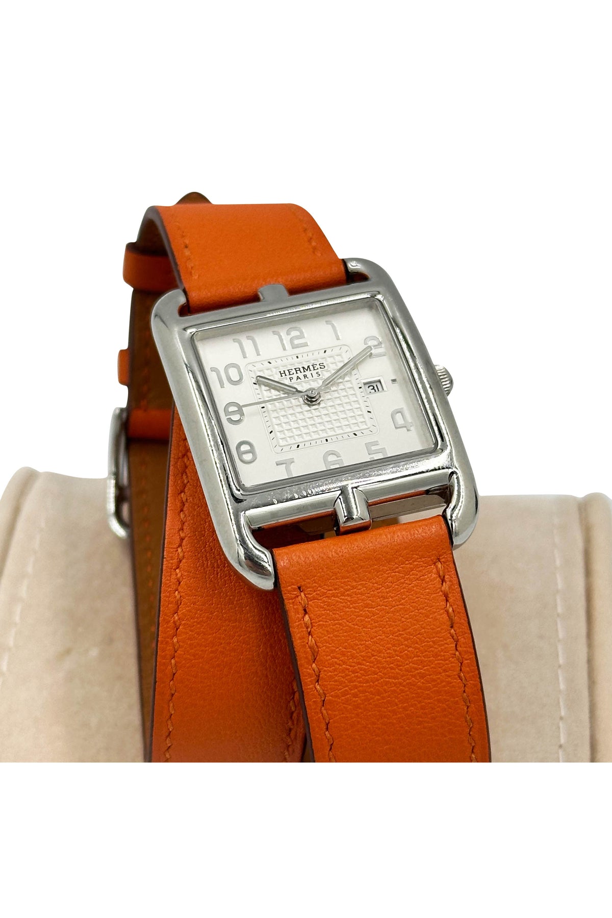 Hermes Cape Cod Watch with Orange Band Double Tour Stainless Quartz Watch