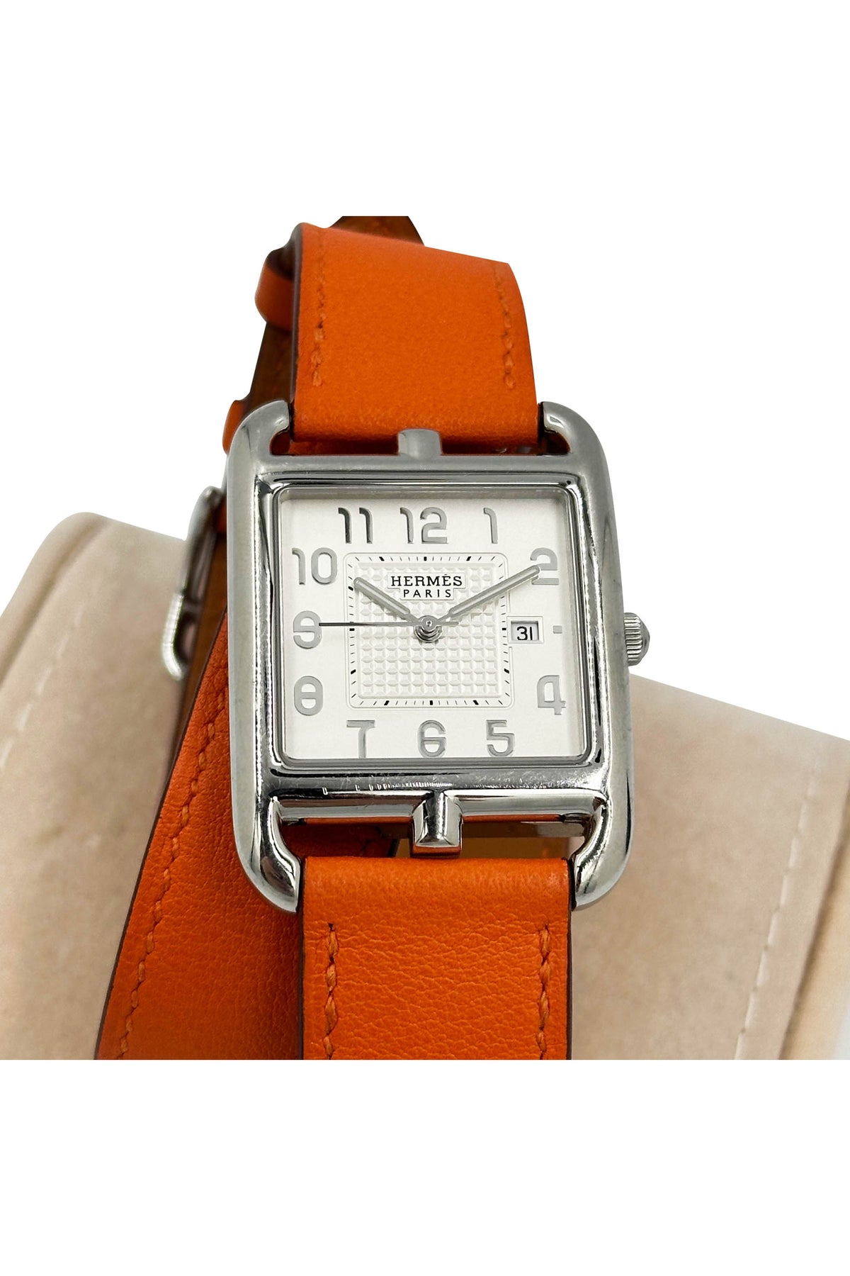 Hermes Cape Cod Watch with Orange Band Double Tour Stainless Quartz Watch