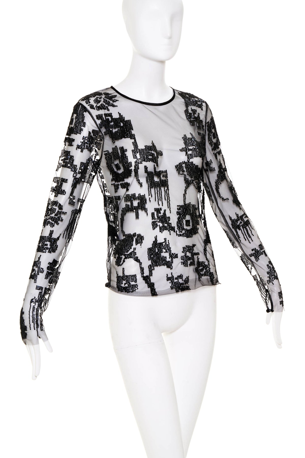 Isabel Marant Black Netting Long Sleeve Top with Sequins Size Small