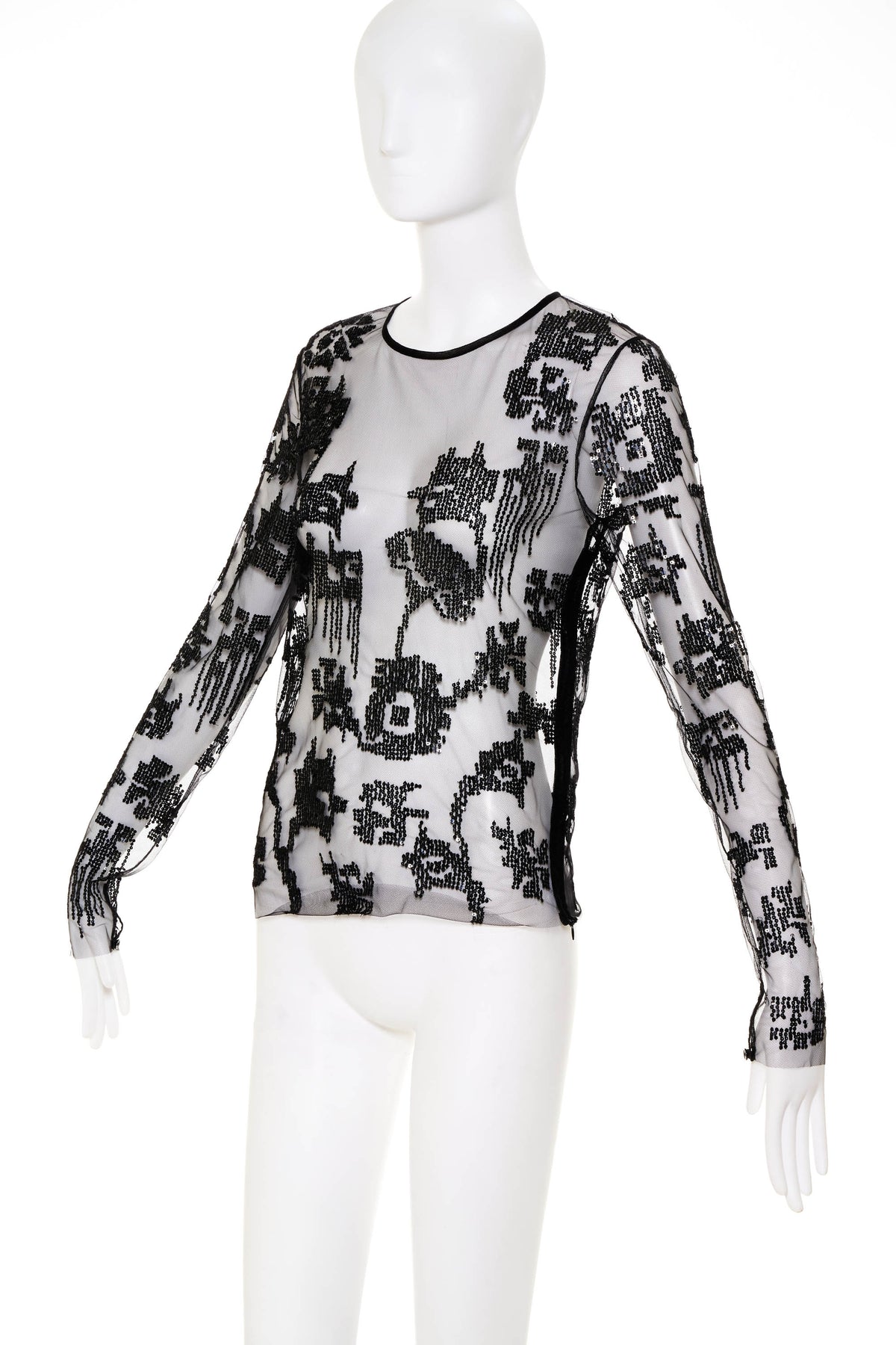 Isabel Marant Black Netting Long Sleeve Top with Sequins Size Small