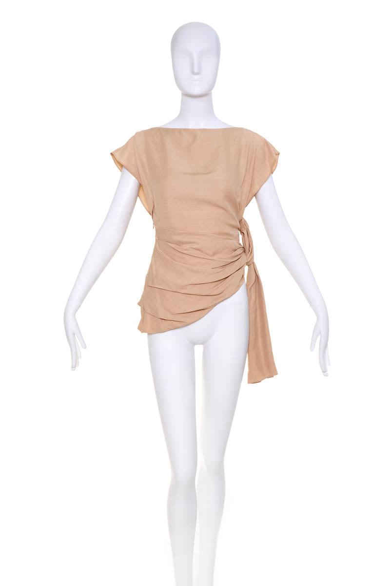 Jacquemus Beige Short Sleeve Drape Front Sash Shirt Size S
